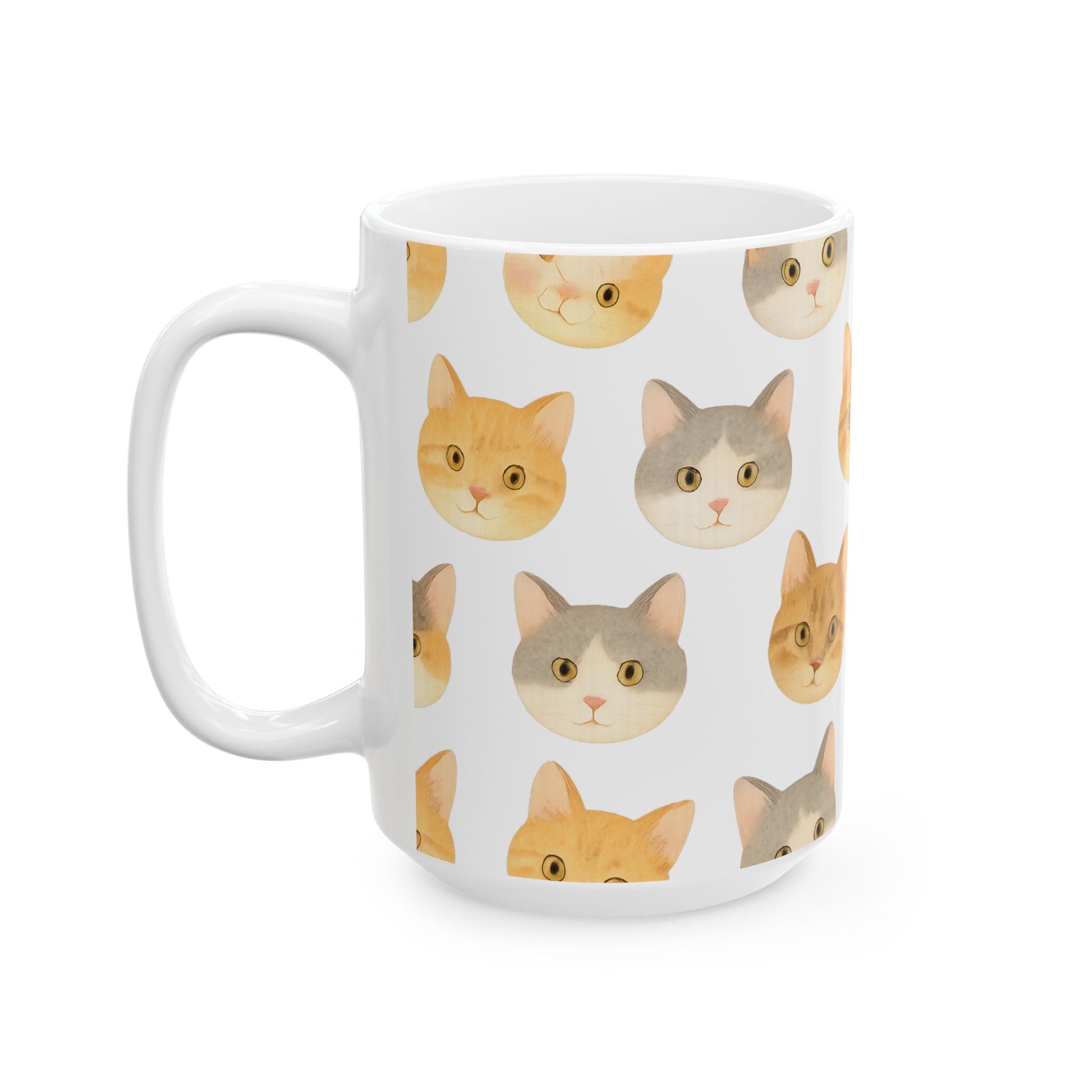 Watercolor Cat Faces Full Wrap Coffee Mug | Cats Gift | Ceramic Mug