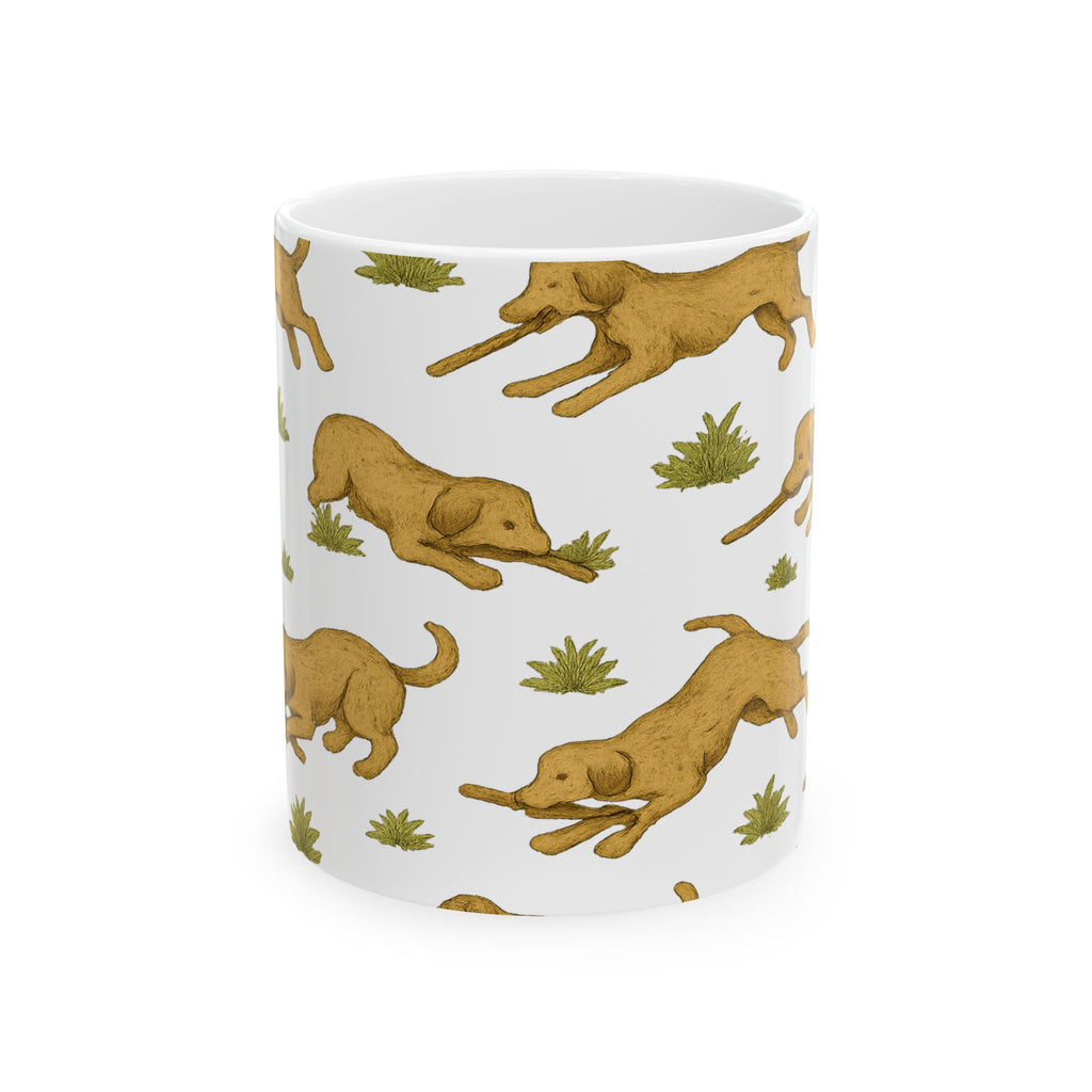 Vintage Dogs Playing Fetch Full Wrap Coffee Mug | Dogs Gift | Ceramic Mug