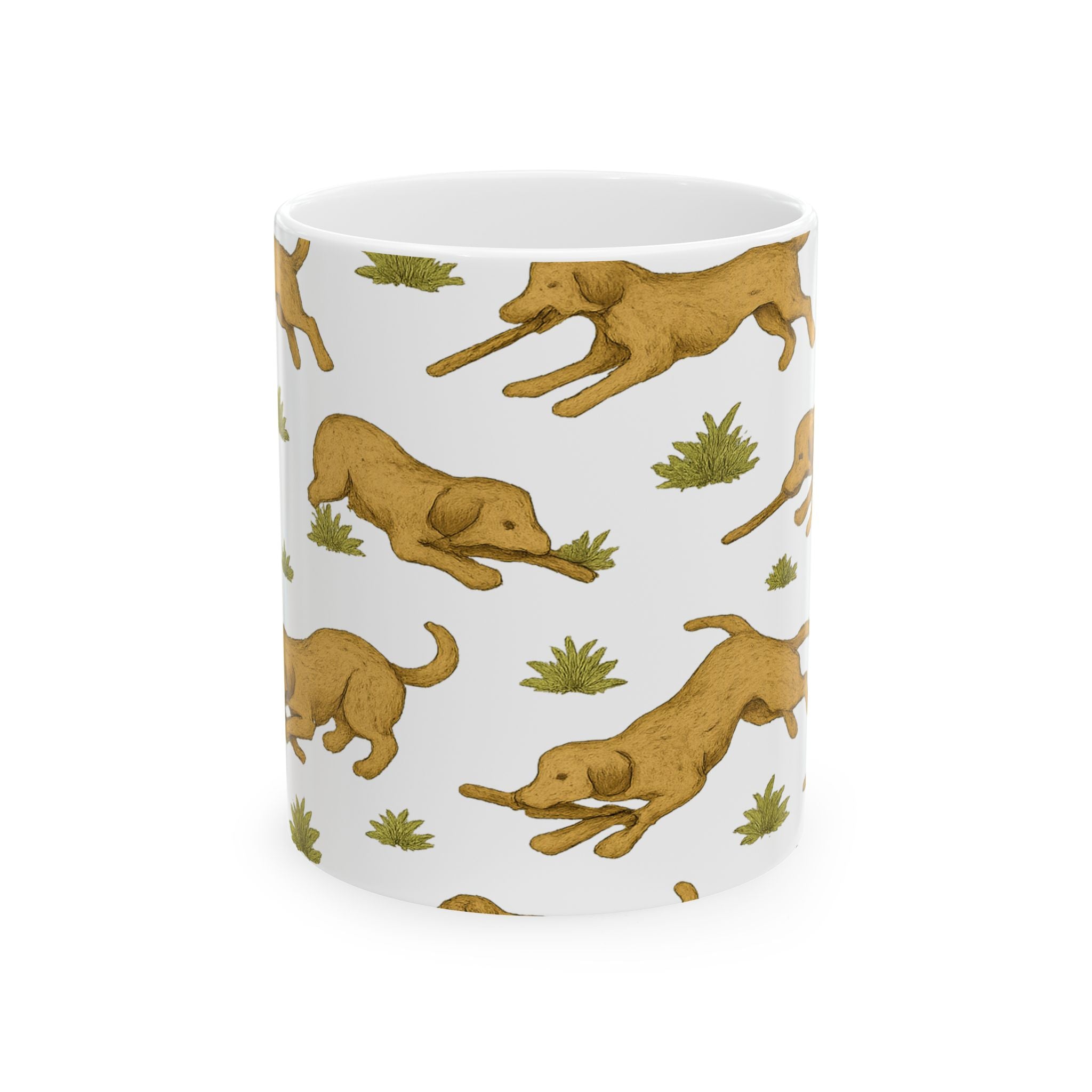 Vintage Dogs Playing Fetch Full Wrap Coffee Mug | Dogs Gift | Ceramic Mug