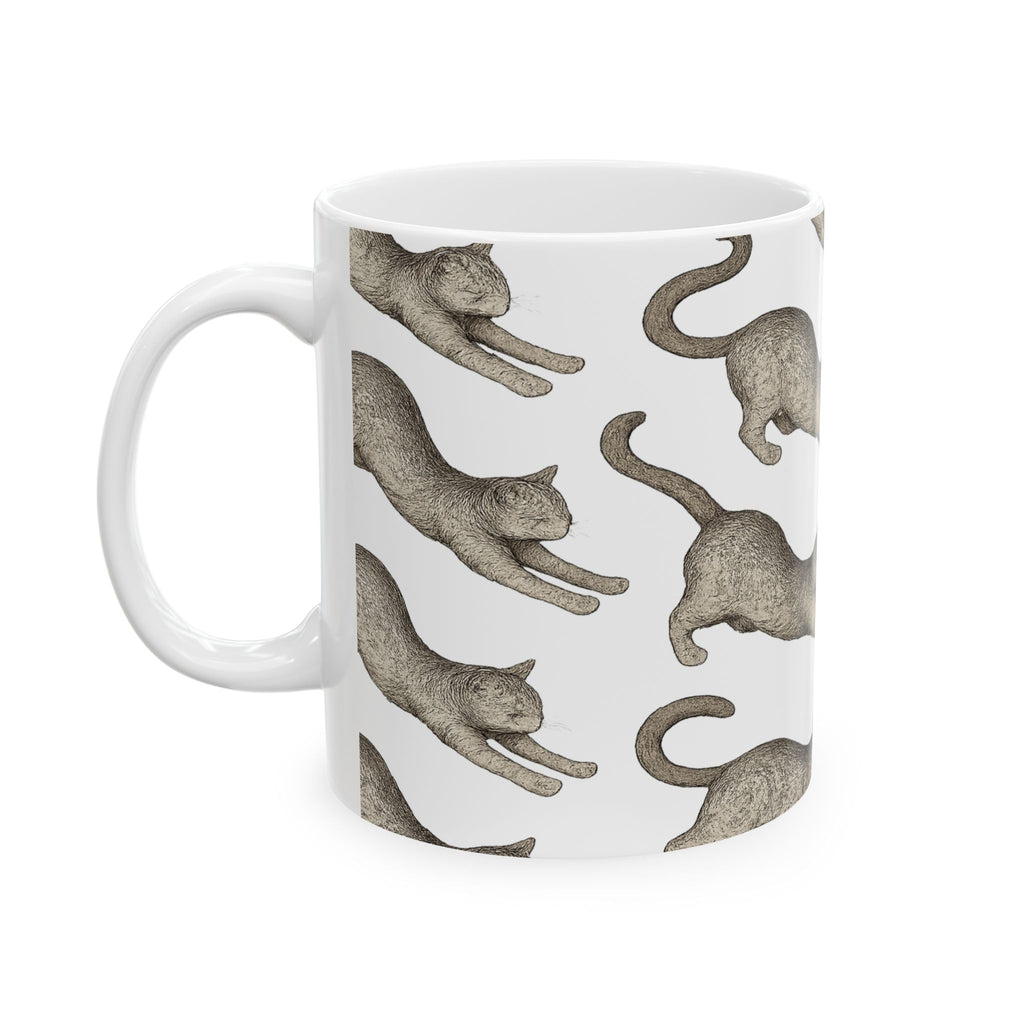 Botanical Stretching Cats Full Wrap Coffee Mug | Cats Gift | Ceramic Mug