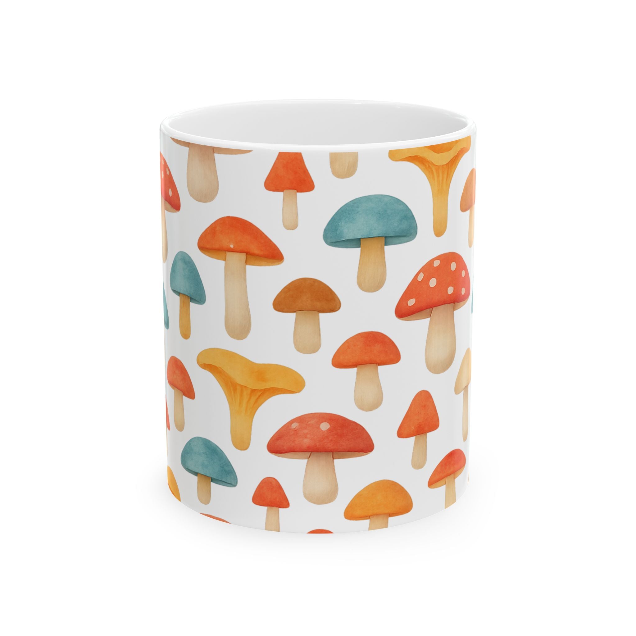 Watercolor Colorful Mushrooms Full Wrap Coffee Mug | Mushrooms Gift | Ceramic Mug
