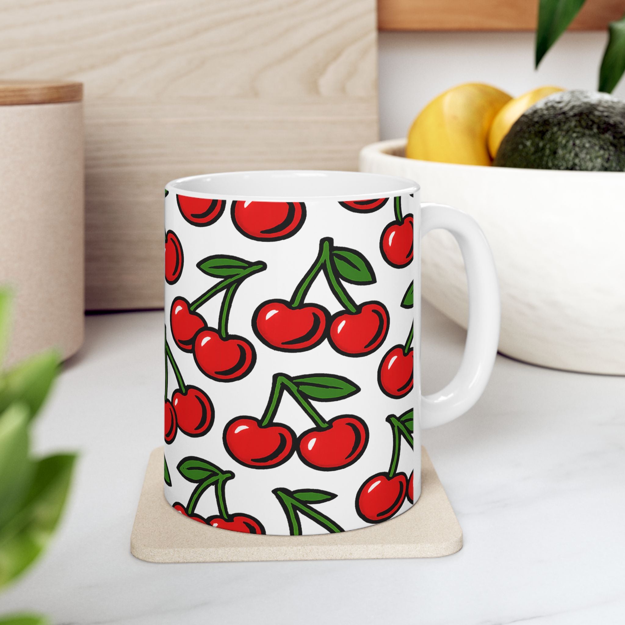 Bold Cherries Full Wrap Coffee Mug | Fruit Gift | Ceramic Mug