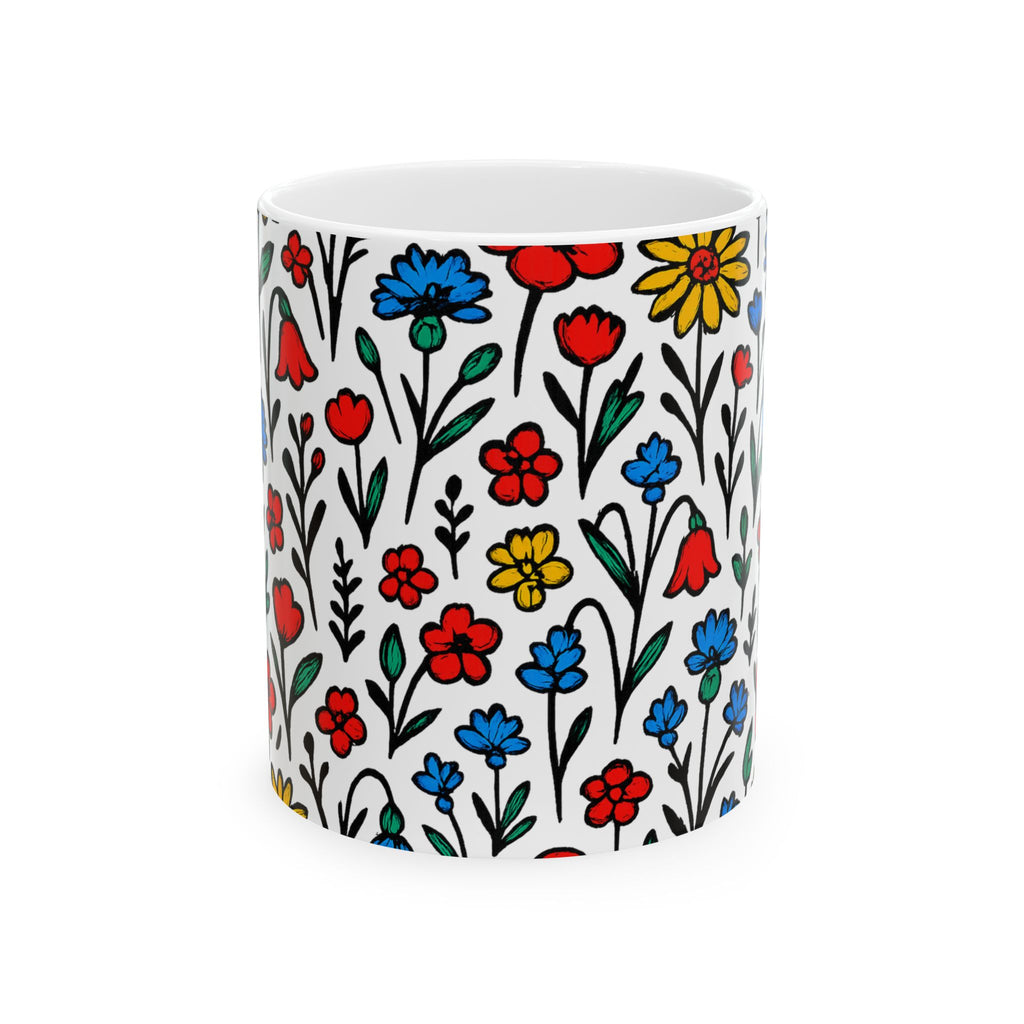 Bold Wildflower Meadow Full Wrap Coffee Mug | Flowers Gift | Ceramic Mug