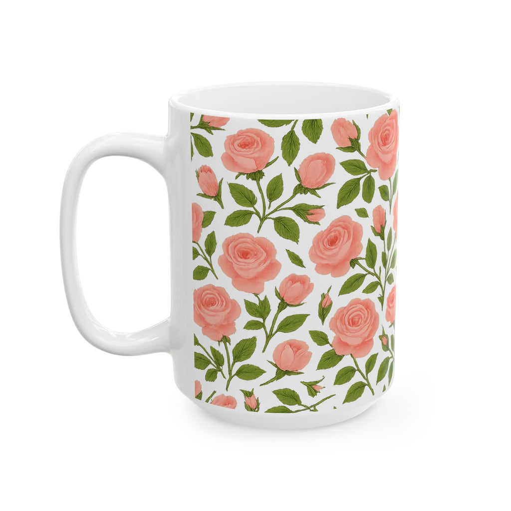 Pink Rose Garden Full Wrap Coffee Mug | Flowers Lover Gift | Ceramic Mug