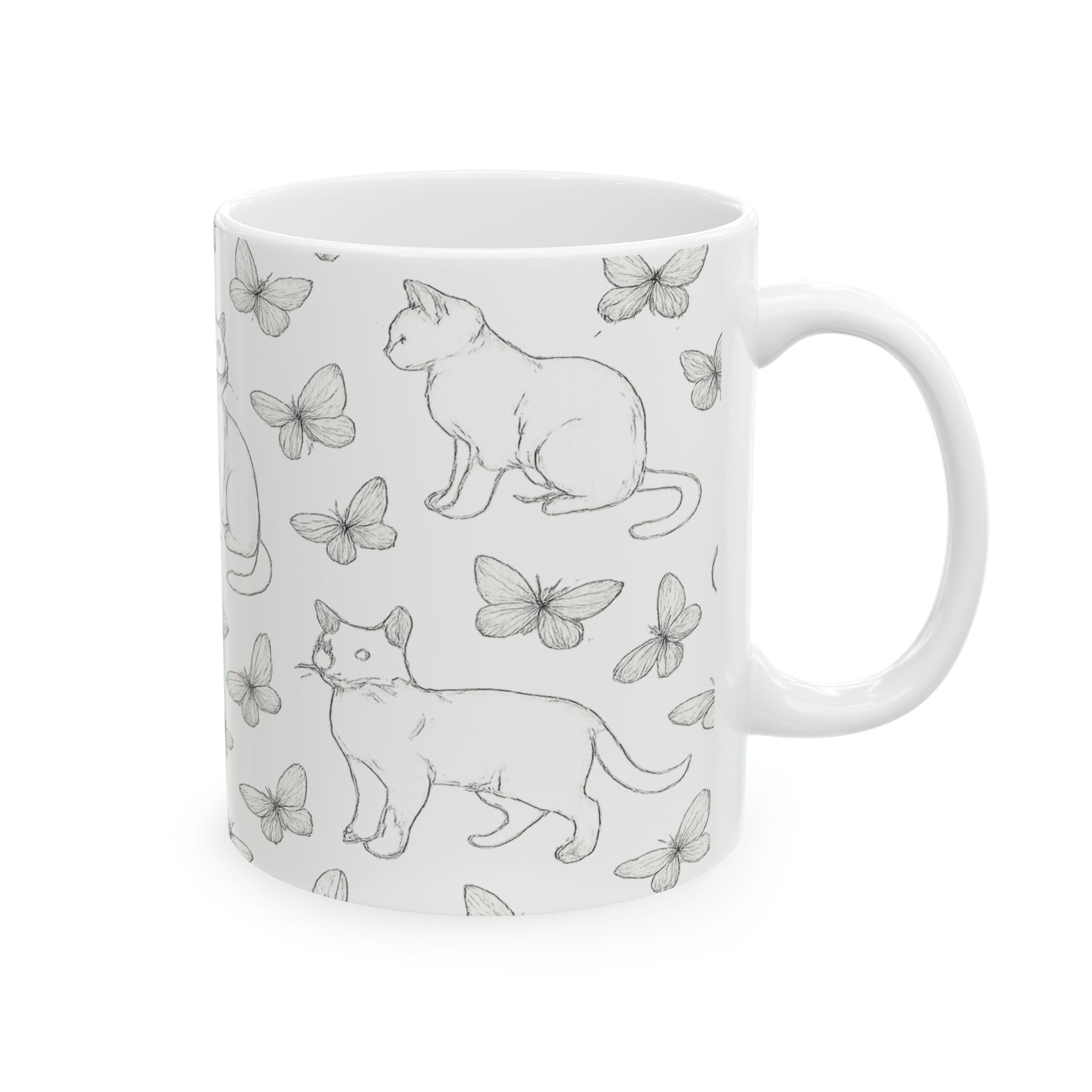 Delicate Cats And Butterflies Full Wrap Coffee Mug | Cats Gift | Ceramic Mug