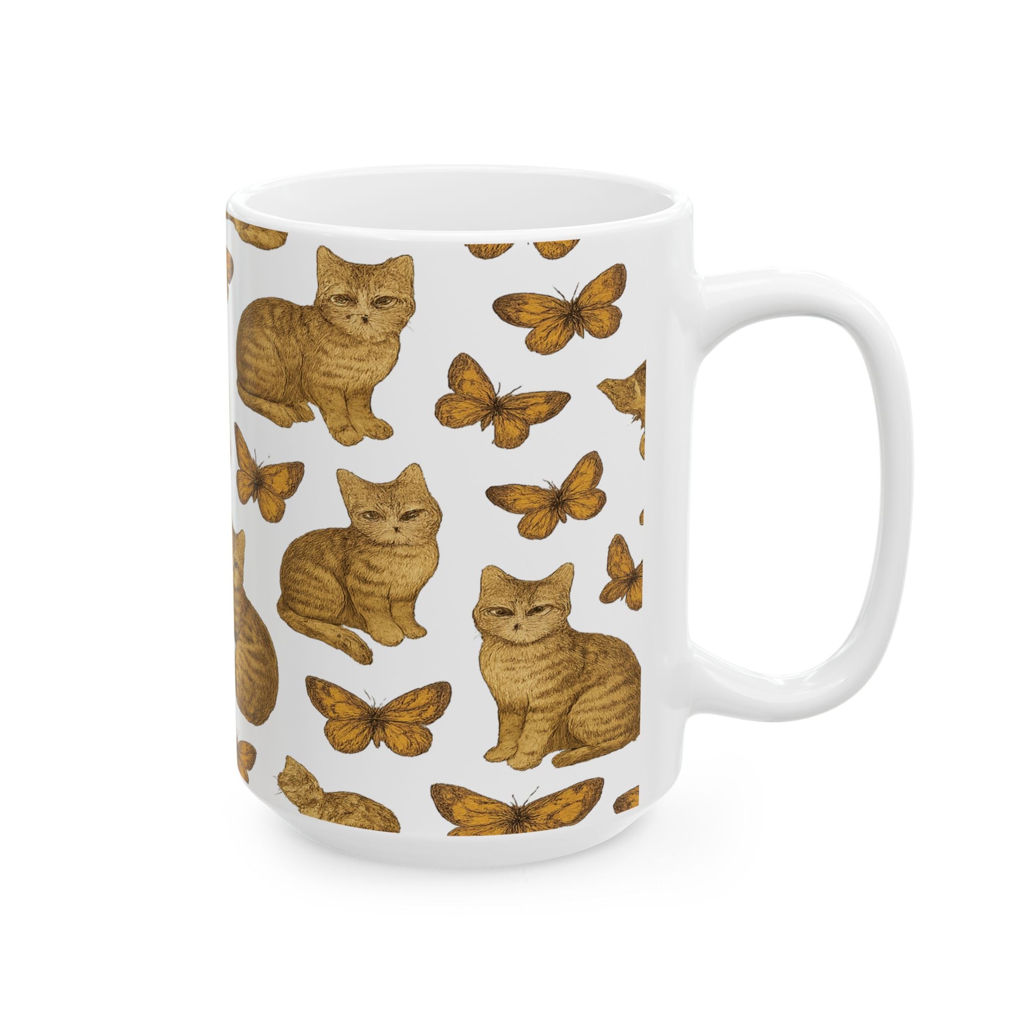 Vintage Cats And Butterflies Full Wrap Coffee Mug | Cats Gift | Ceramic Mug