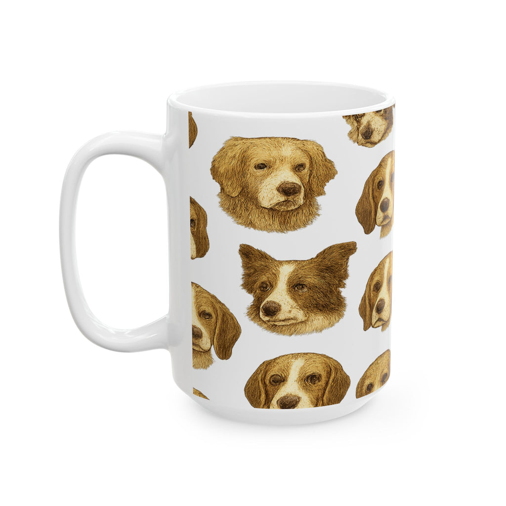 Vintage Dog Faces Full Wrap Coffee Mug | Dogs Gift | Ceramic Mug