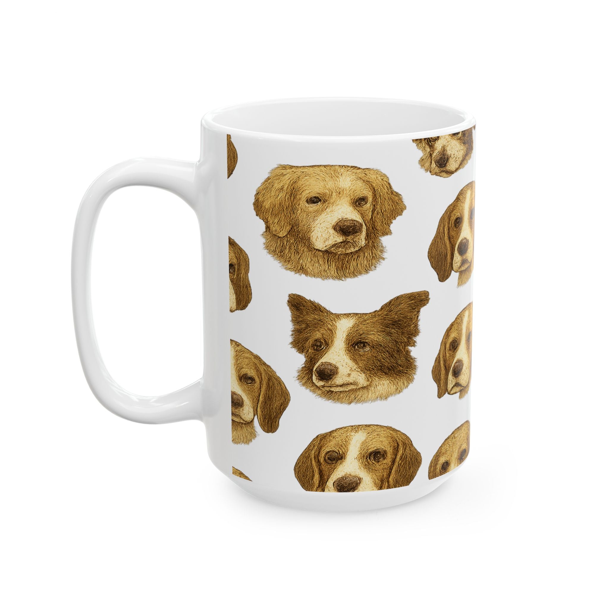 Vintage Dog Faces Full Wrap Coffee Mug | Dogs Gift | Ceramic Mug