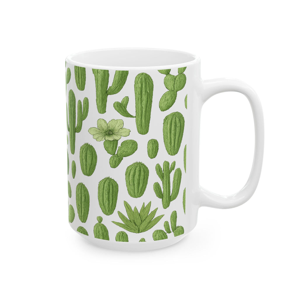Botanical Mixed Cactus Collection Full Wrap Coffee Mug | Cactus Gift | Ceramic Mug
