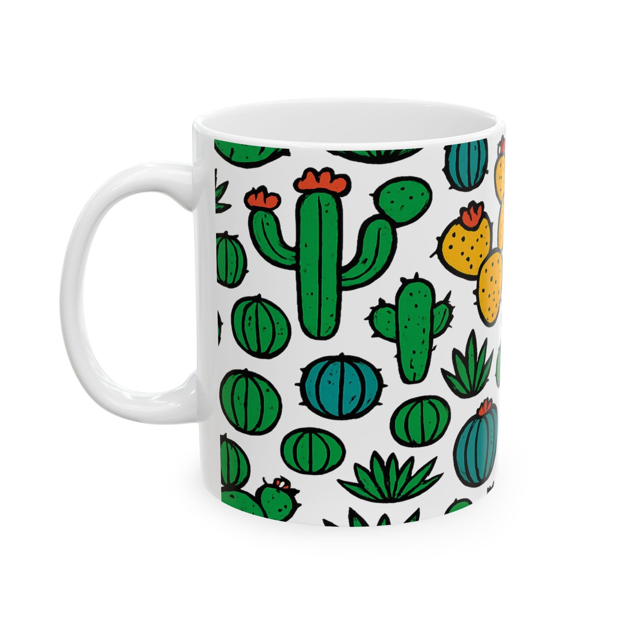 Bold Mixed Cactus Collection Full Wrap Coffee Mug | Cactus Gift | Ceramic Mug
