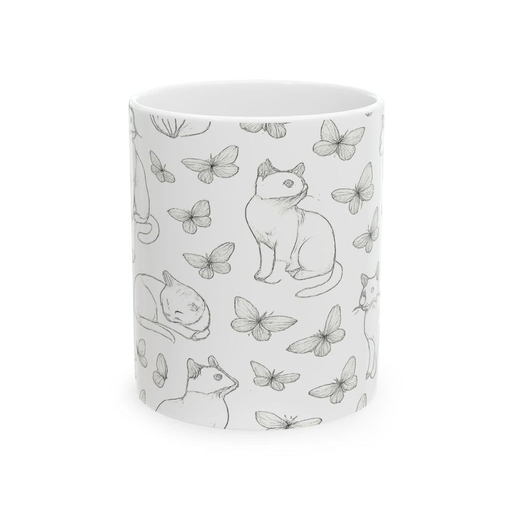 Delicate Cats And Butterflies Full Wrap Coffee Mug | Cats Gift | Ceramic Mug