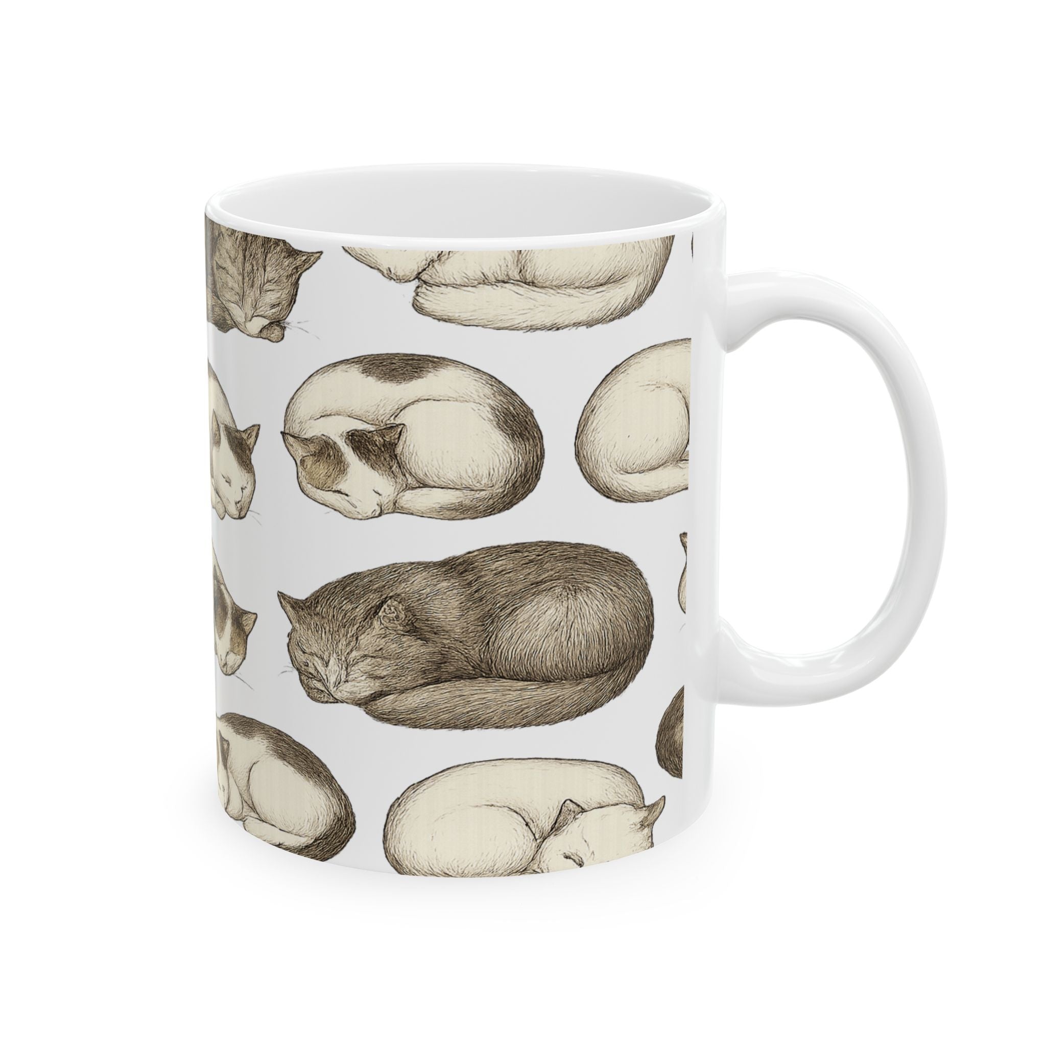 Botanical Sleeping Cats Full Wrap Coffee Mug | Cats Gift | Ceramic Mug