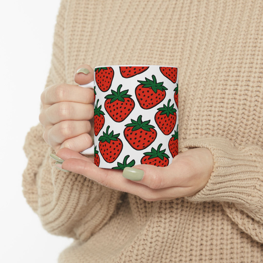 Bold Strawberries Pattern Coffee Mug | Fruit Lover Gift | Ceramic Mug