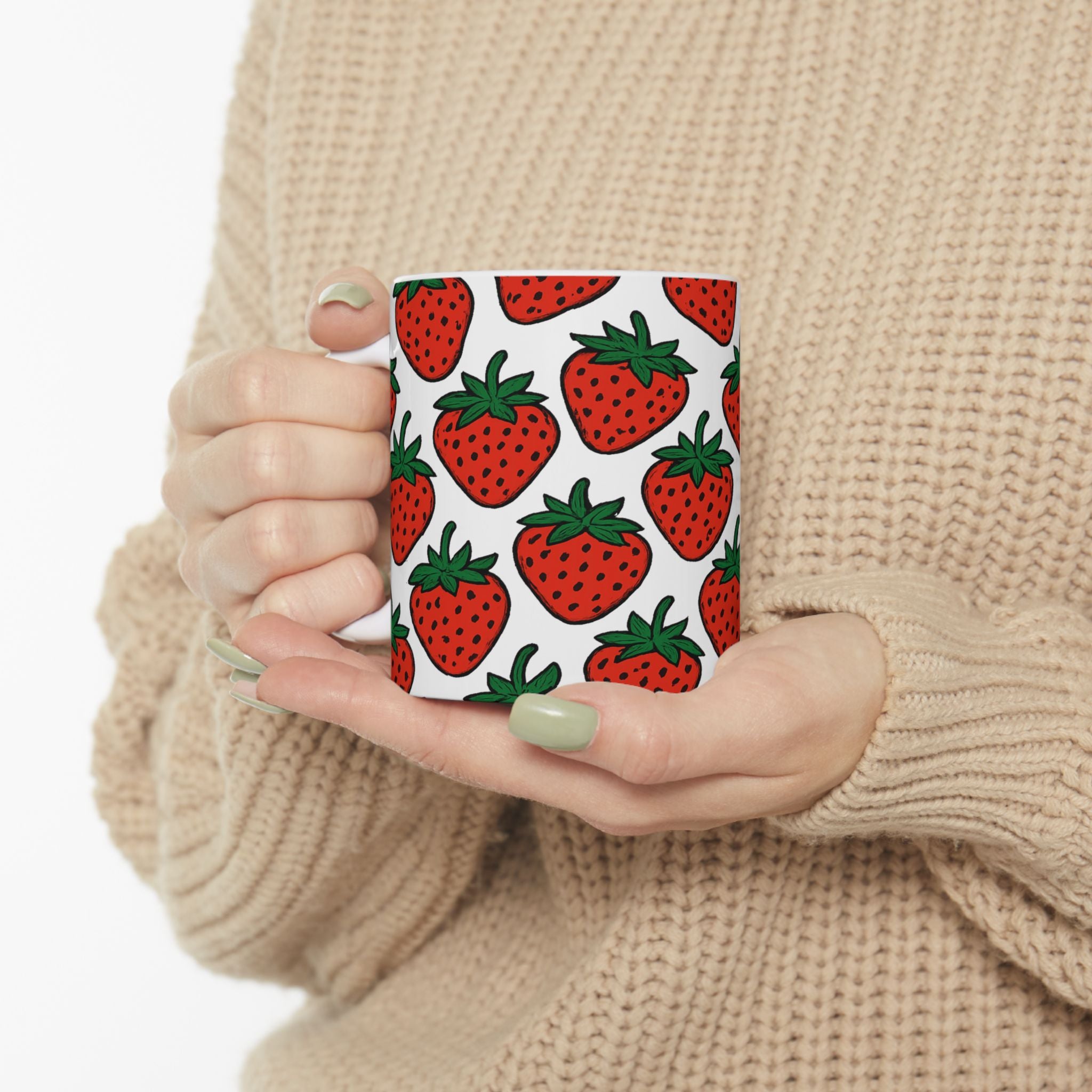 Bold Strawberries Pattern Coffee Mug | Fruit Lover Gift | Ceramic Mug