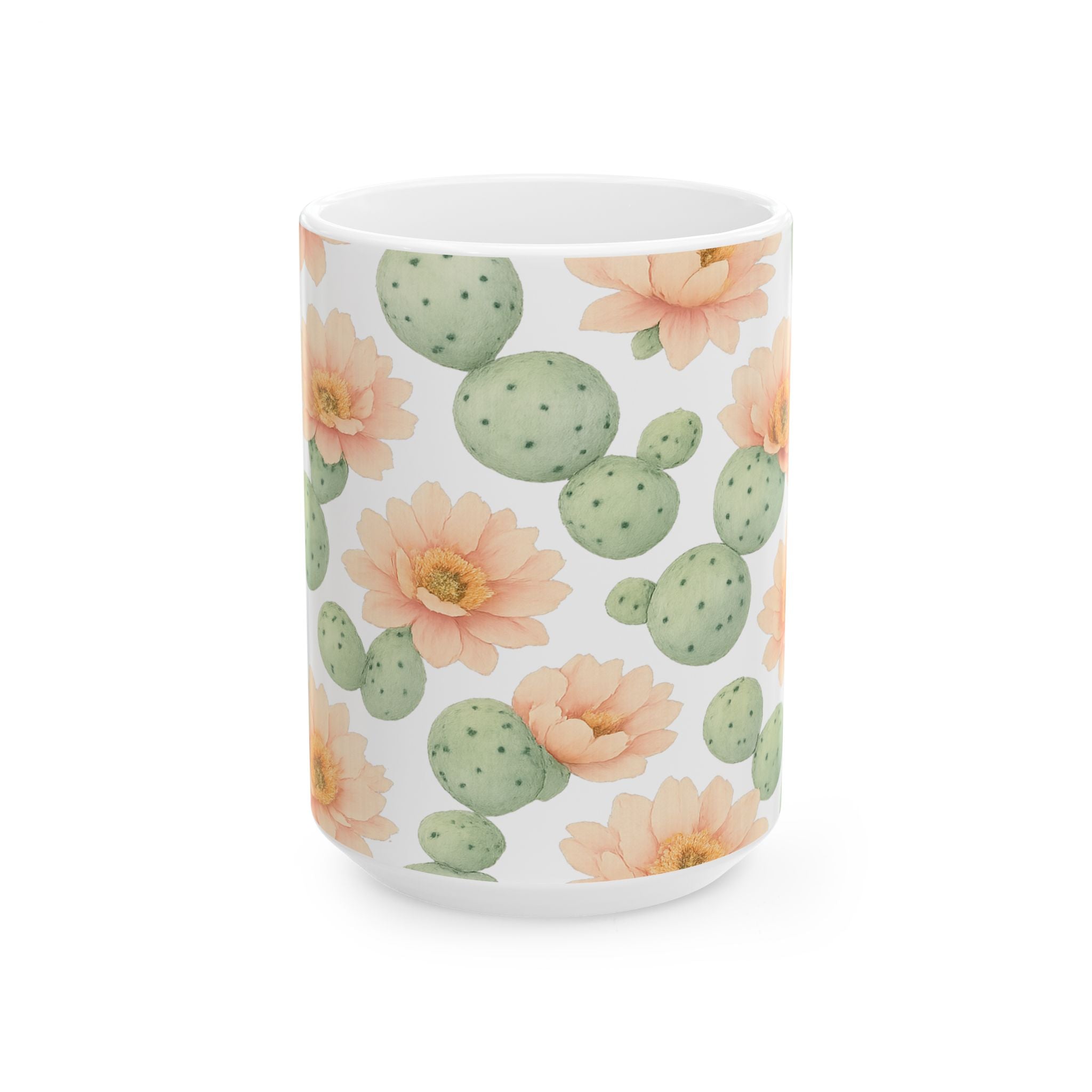 Watercolor Blooming Cactus Flowers Full Wrap Coffee Mug | Cactus Gift | Ceramic Mug