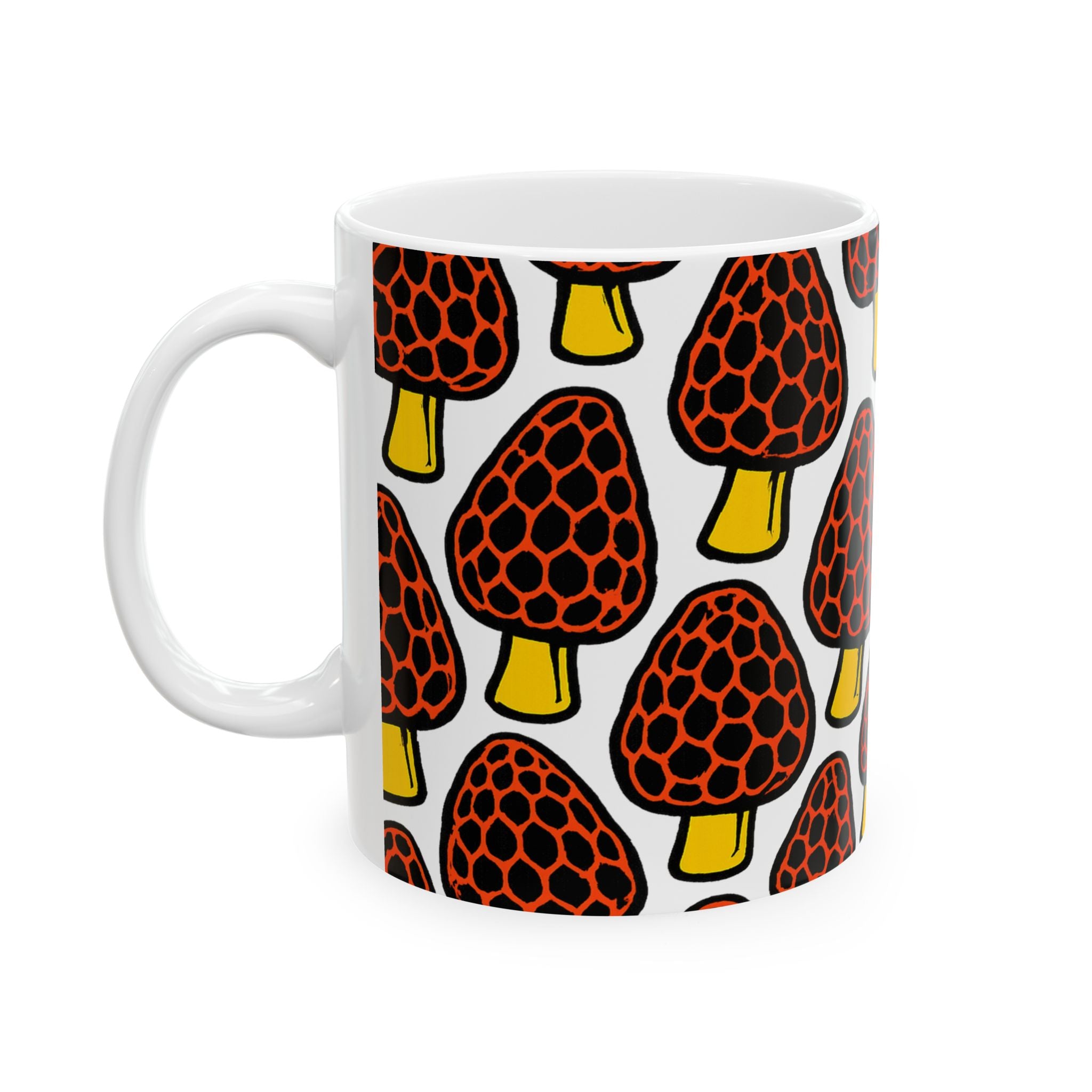 Bold Morel Mushrooms Pattern Coffee Mug | Mushrooms Lover Gift | Ceramic Mug
