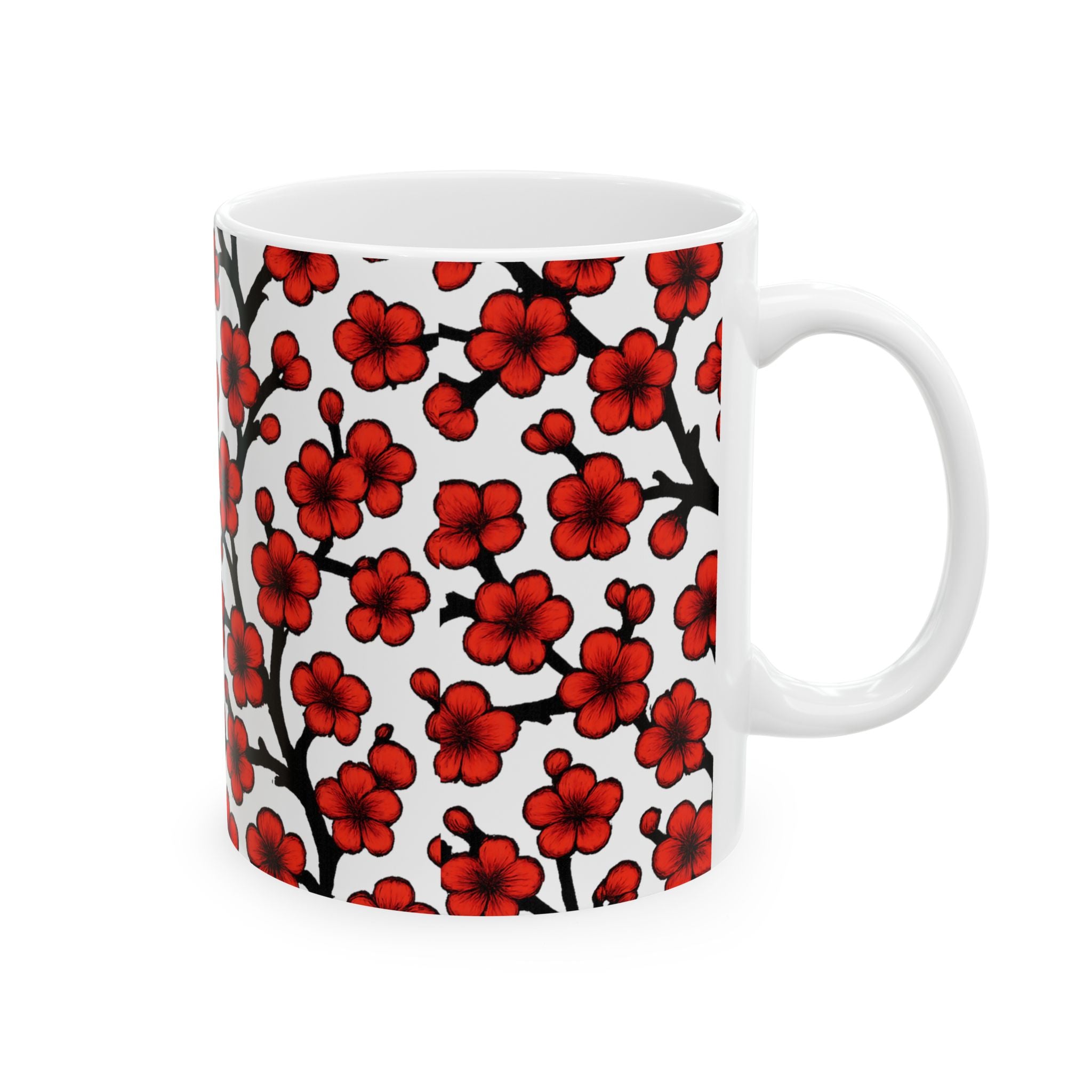 Bold Cherry Blossom Branches Full Wrap Coffee Mug | Flowers Gift | Ceramic Mug