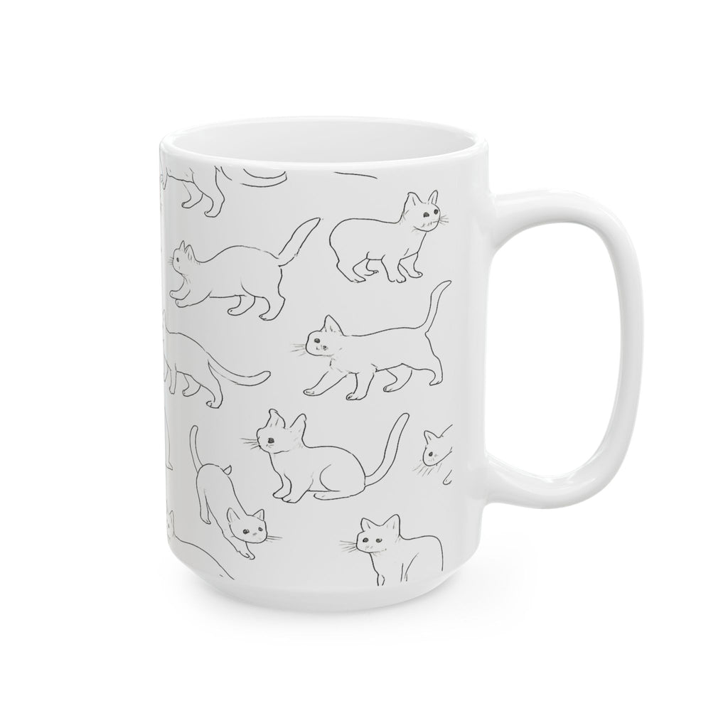 Delicate Curious Cats Full Wrap Coffee Mug | Cats Gift | Ceramic Mug
