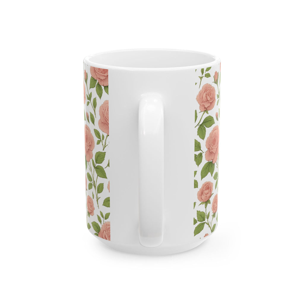 Botanical Pink Rose Garden Full Wrap Coffee Mug | Flowers Gift | Ceramic Mug
