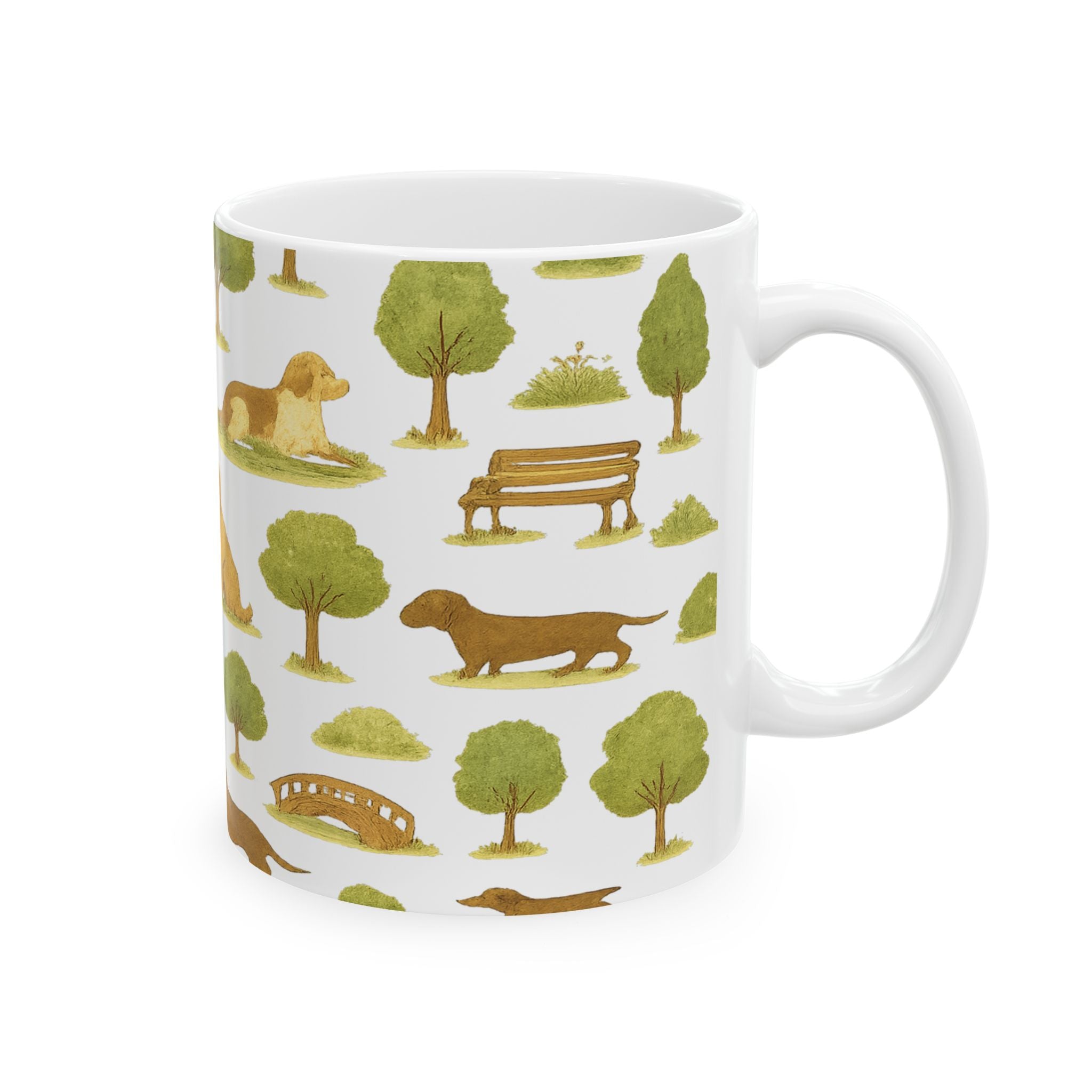 Vintage Dogs At Park Full Wrap Coffee Mug | Dogs Gift | Ceramic Mug