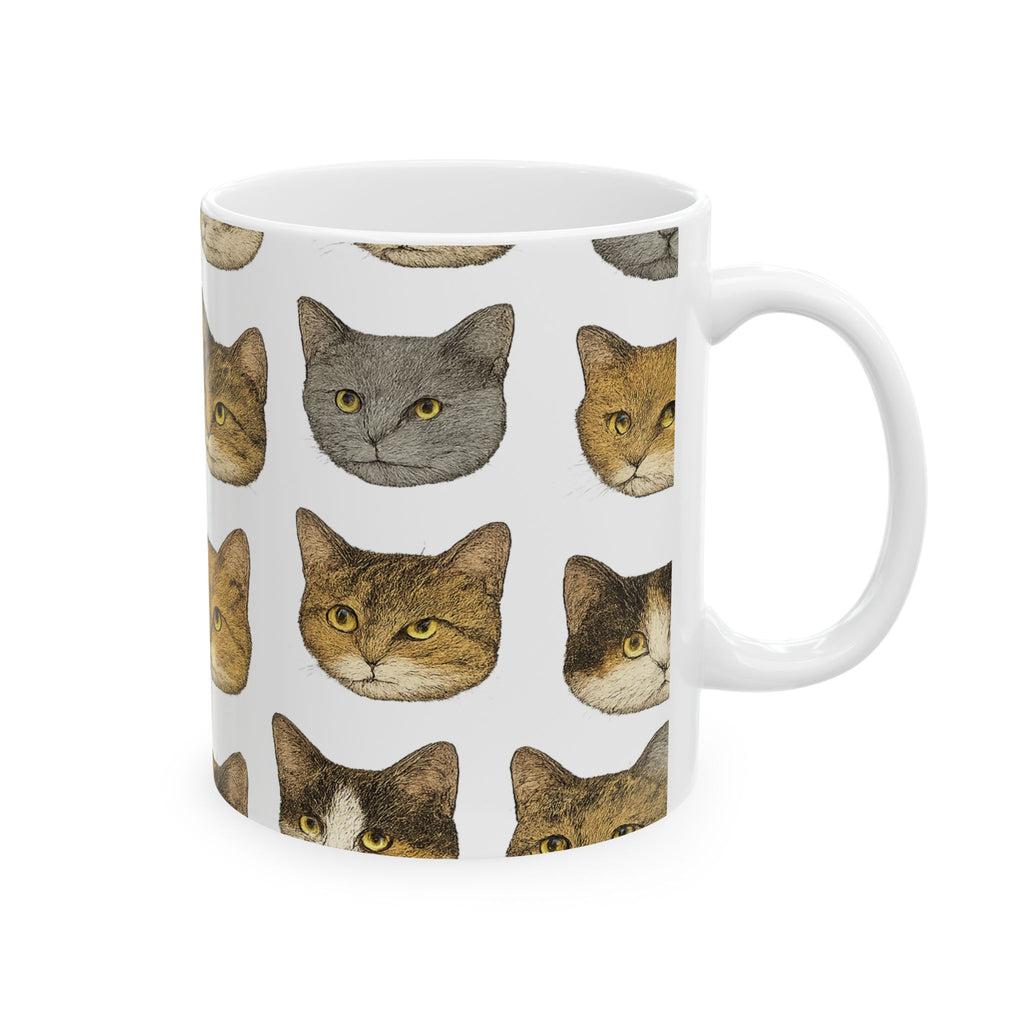Botanical Cat Faces Full Wrap Coffee Mug | Cats Gift | Ceramic Mug