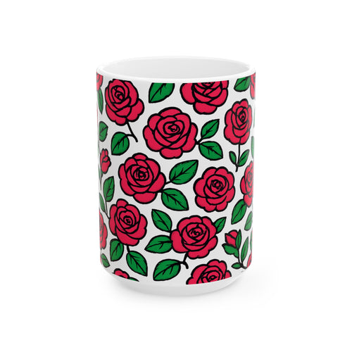 Bold Pink Rose Garden Full Wrap Coffee Mug | Flowers Gift | Ceramic Mug