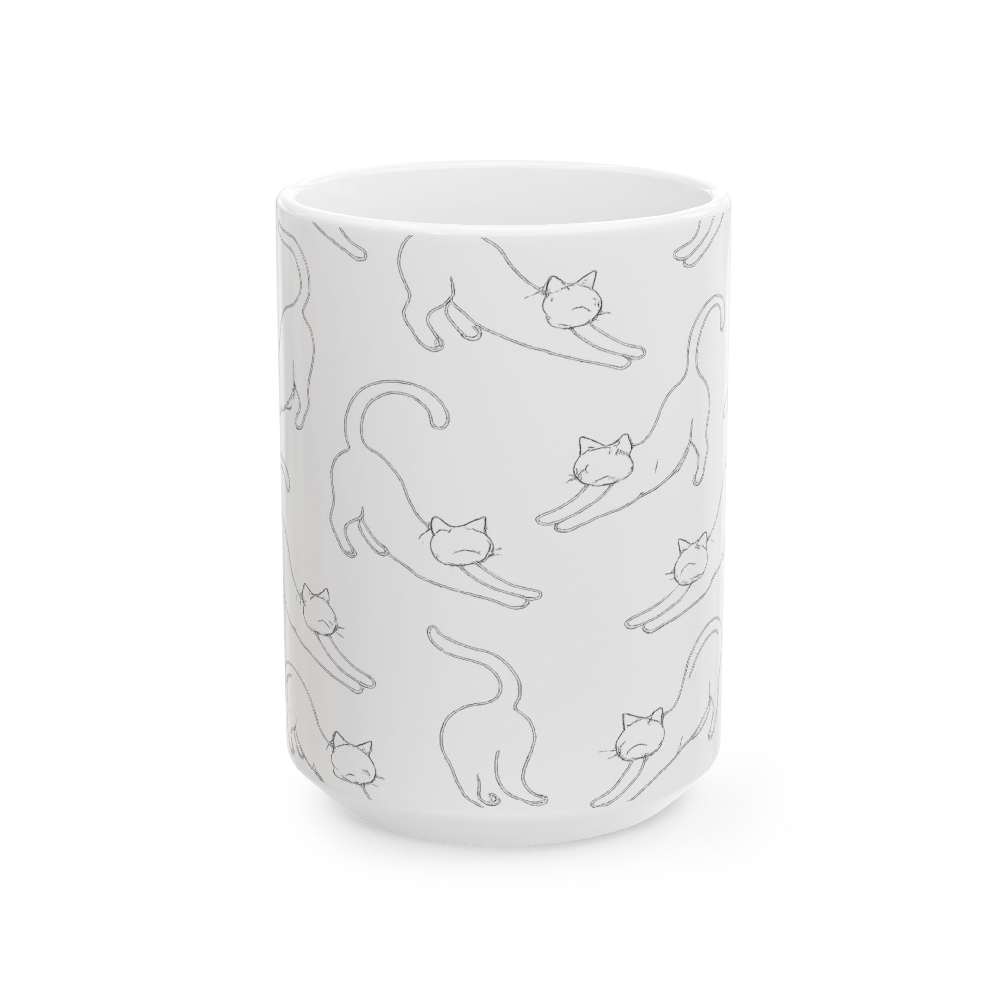 Delicate Stretching Cats Full Wrap Coffee Mug | Cats Gift | Ceramic Mug