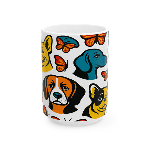Bold Dogs And Butterflies Full Wrap Coffee Mug | Dogs Gift | Ceramic Mug