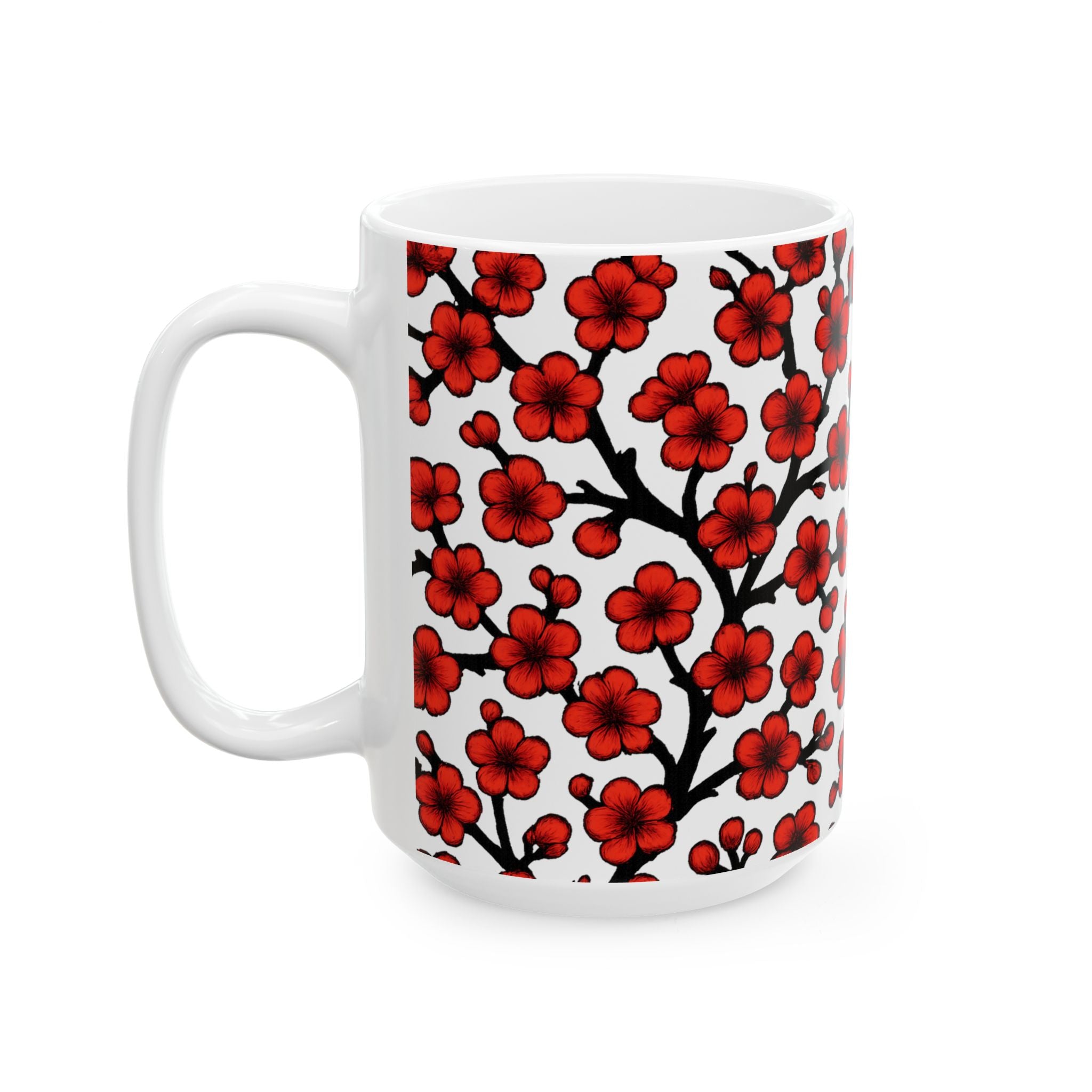 Bold Cherry Blossom Branches Full Wrap Coffee Mug | Flowers Gift | Ceramic Mug