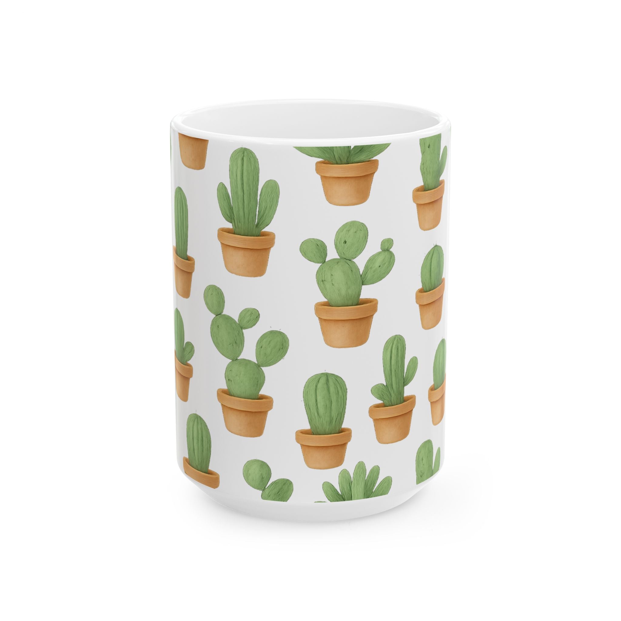 Watercolor Tiny Potted Cactus Full Wrap Coffee Mug | Cactus Gift | Ceramic Mug