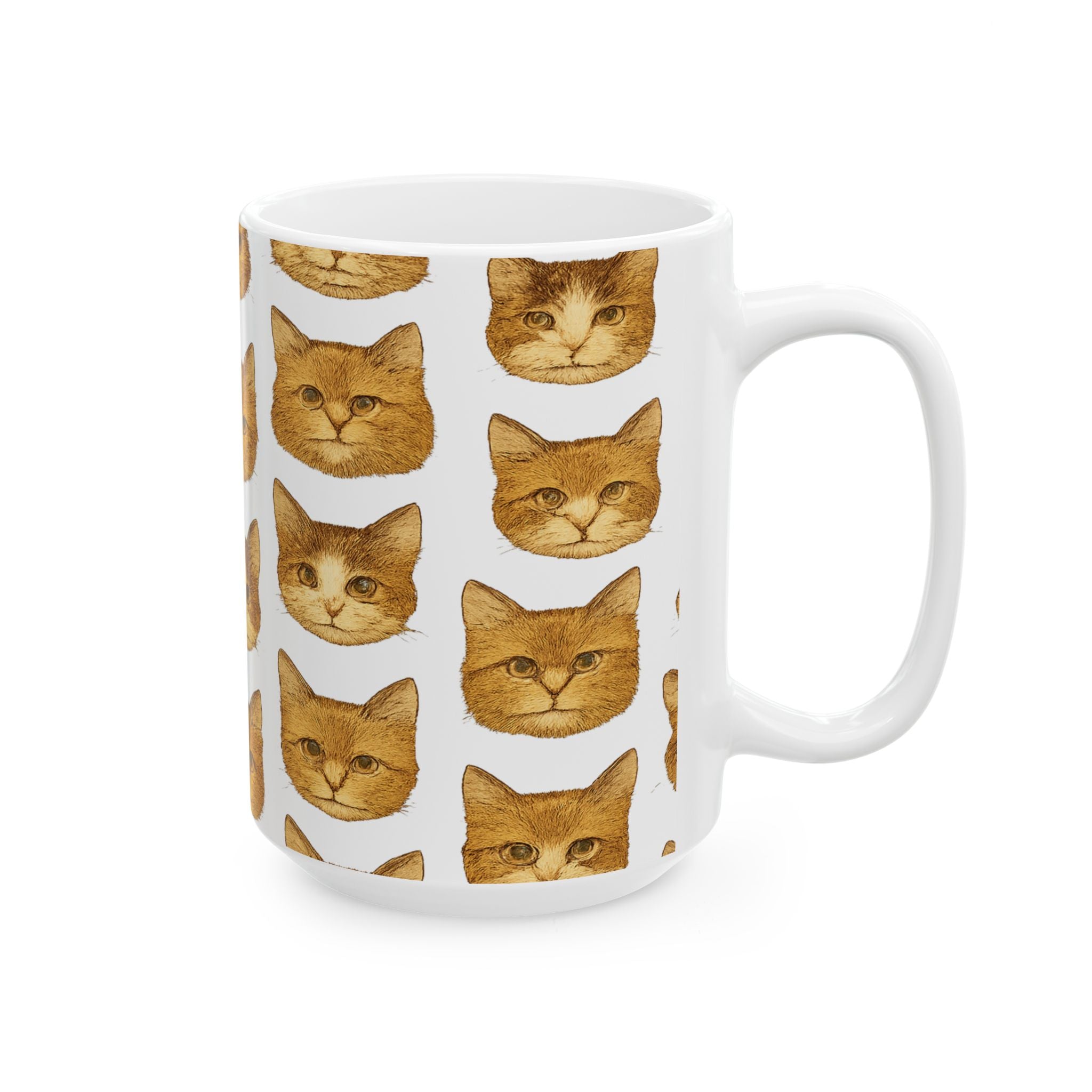 Vintage Cat Faces Full Wrap Coffee Mug | Cats Gift | Ceramic Mug