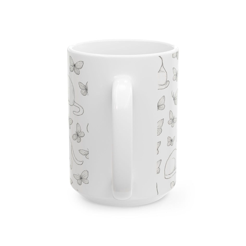 Delicate Cats And Butterflies Full Wrap Coffee Mug | Cats Gift | Ceramic Mug