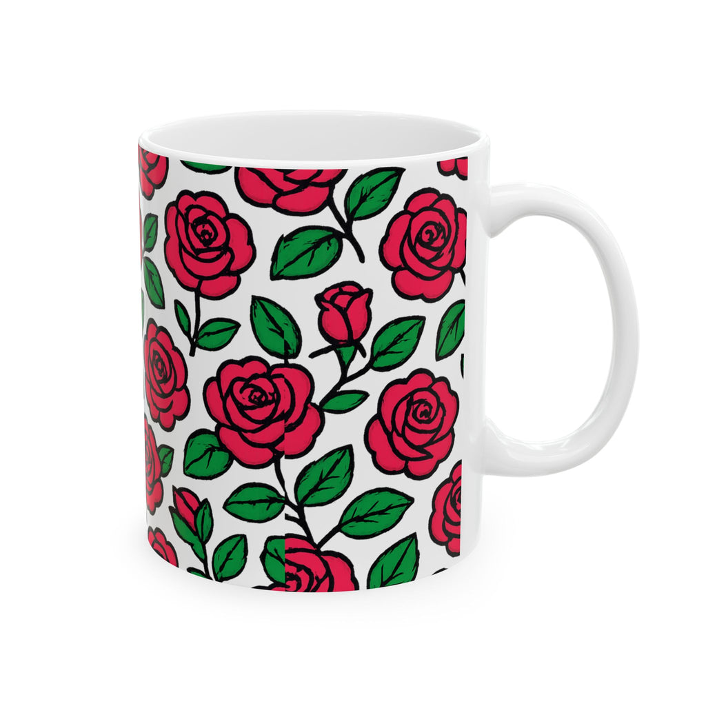 Bold Pink Rose Garden Full Wrap Coffee Mug | Flowers Gift | Ceramic Mug