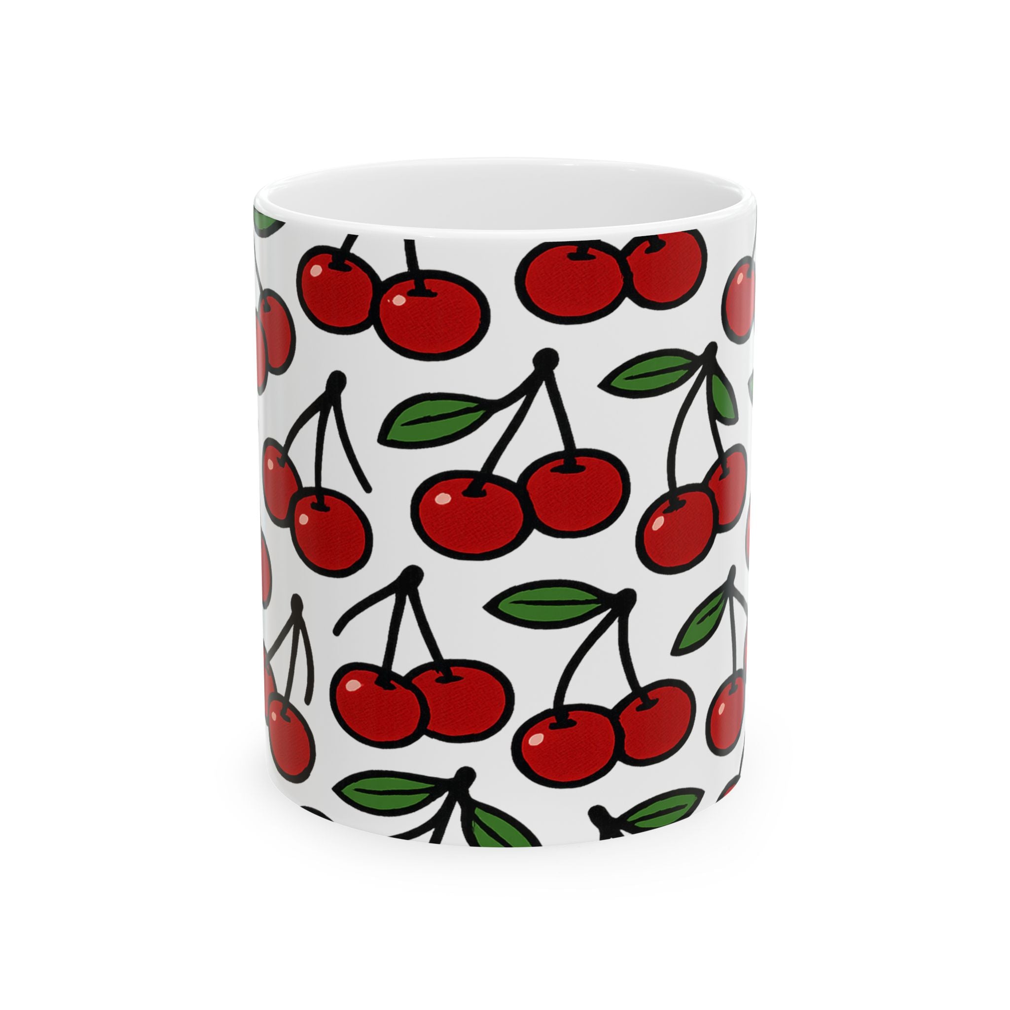 Bold Cherries Pattern Coffee Mug | Fruit Lover Gift | Ceramic Mug