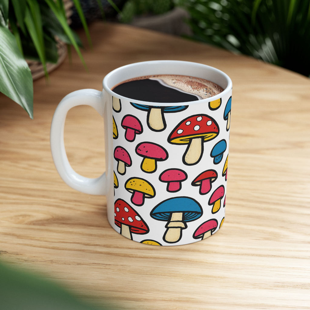 Bold Colorful Mushrooms Full Wrap Coffee Mug | Mushrooms Gift | Ceramic Mug