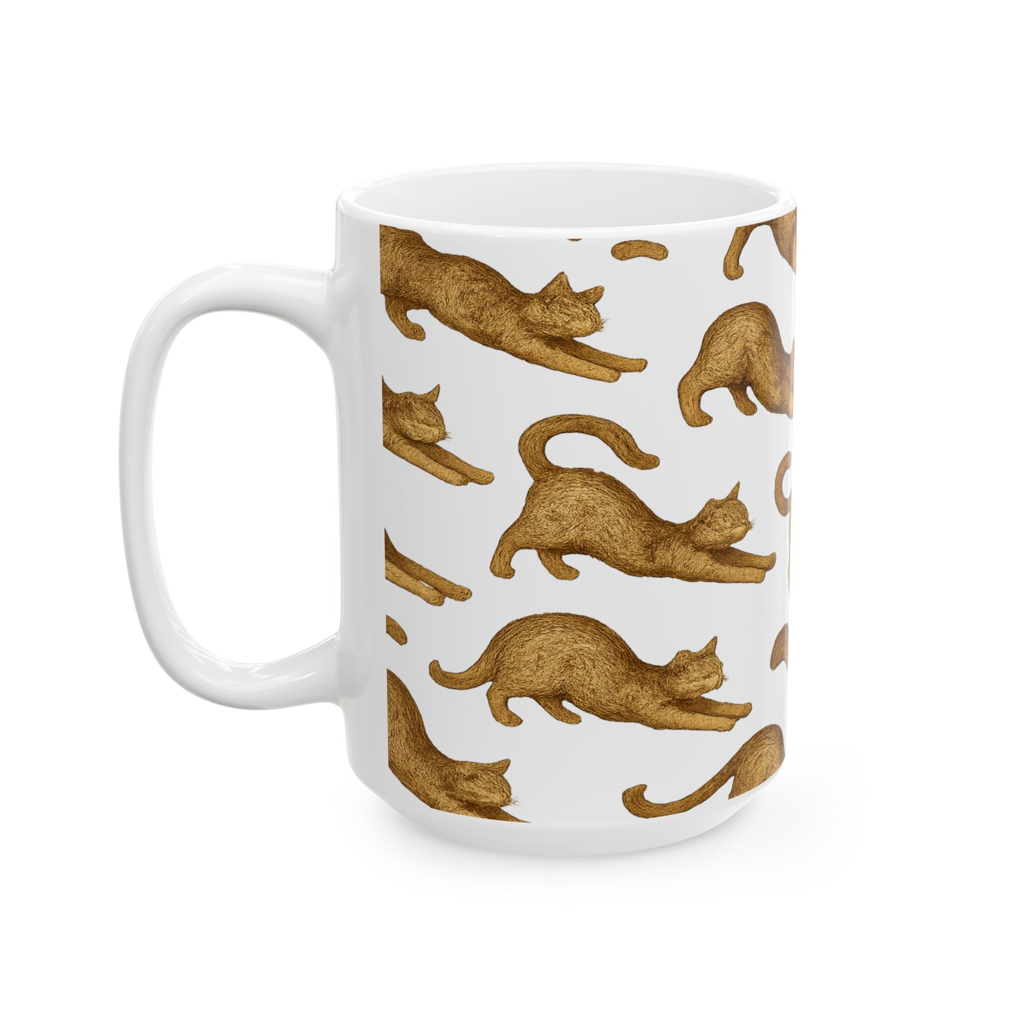 Vintage Stretching Cats Full Wrap Coffee Mug | Cats Gift | Ceramic Mug