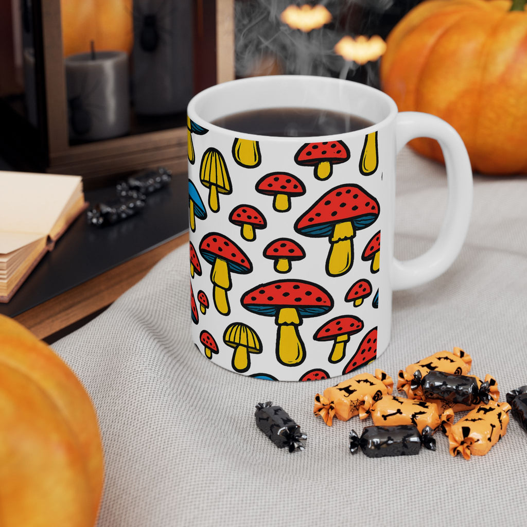 Bold Colorful Mushrooms Pattern Coffee Mug | Mushrooms Lover Gift | Ceramic Mug
