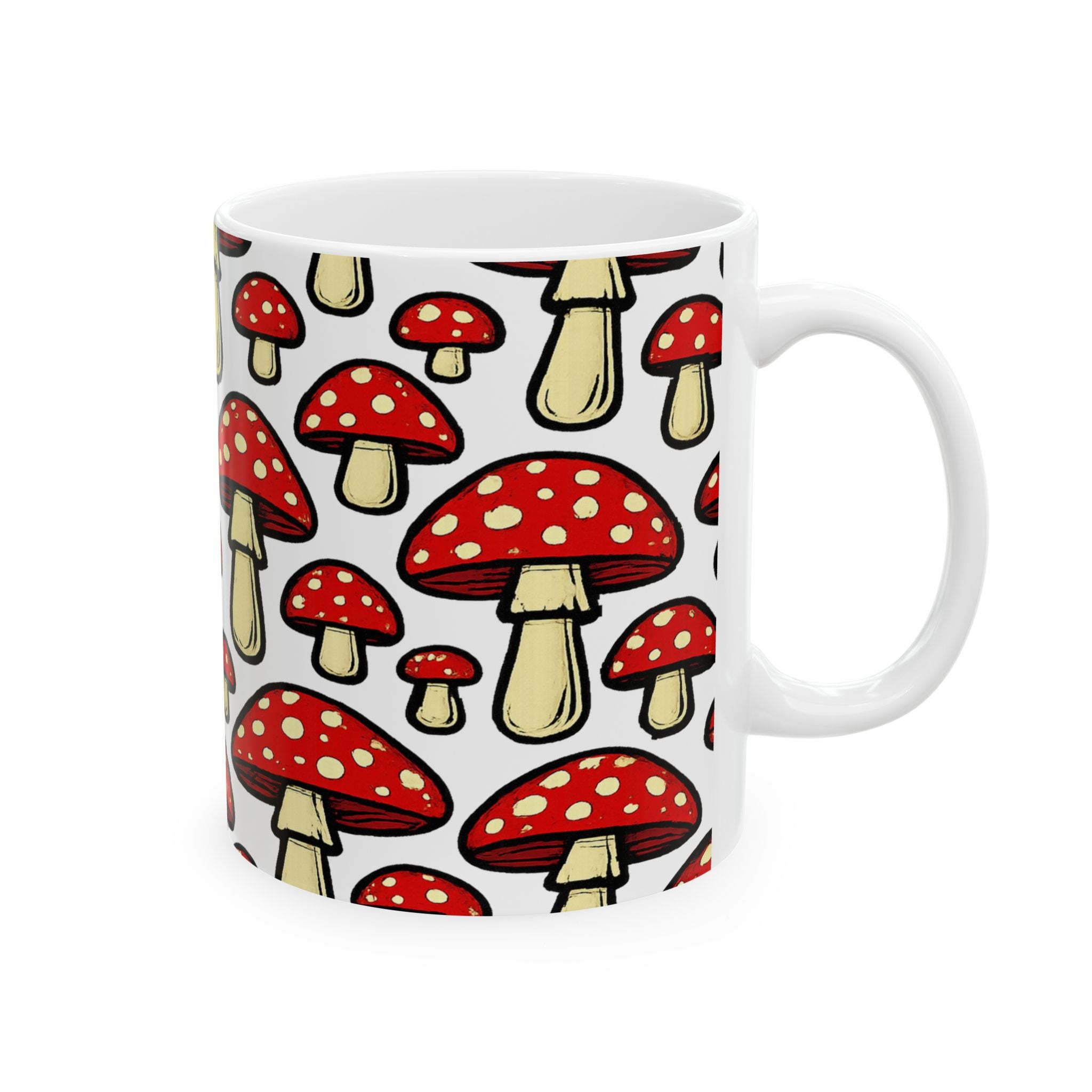 Bold Fairy Tale Mushrooms Full Wrap Coffee Mug | Mushrooms Gift | Ceramic Mug