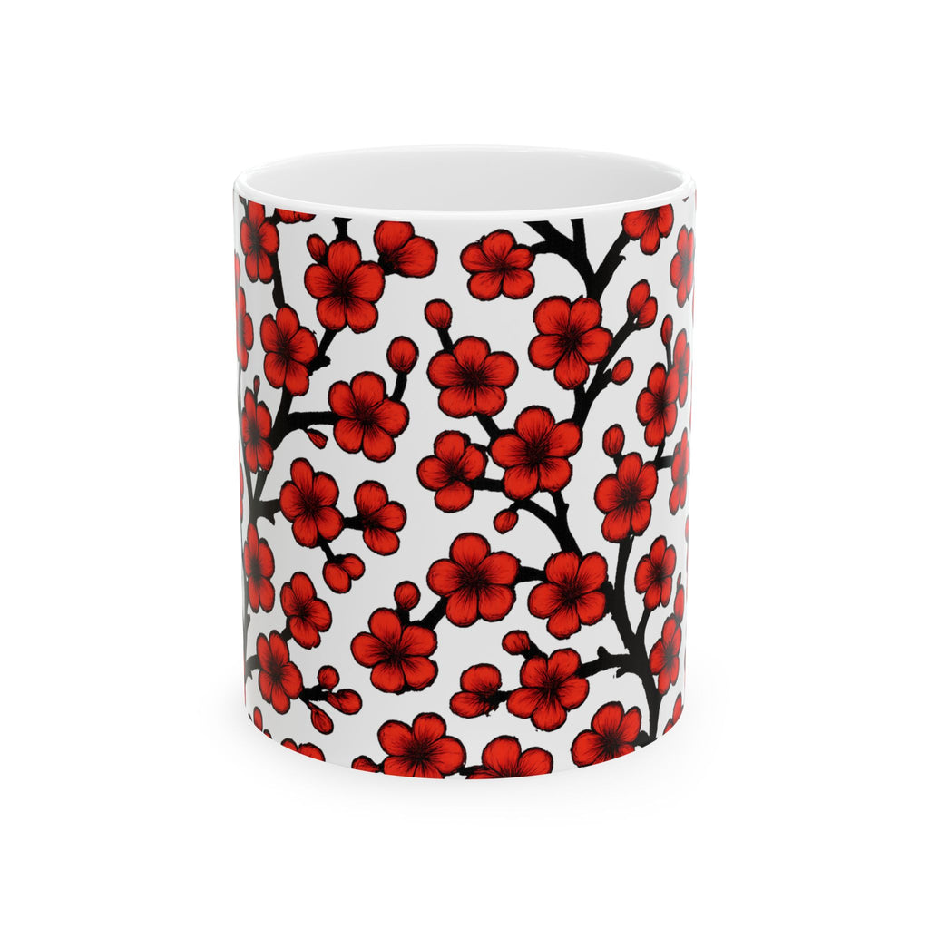 Bold Cherry Blossom Branches Full Wrap Coffee Mug | Flowers Gift | Ceramic Mug