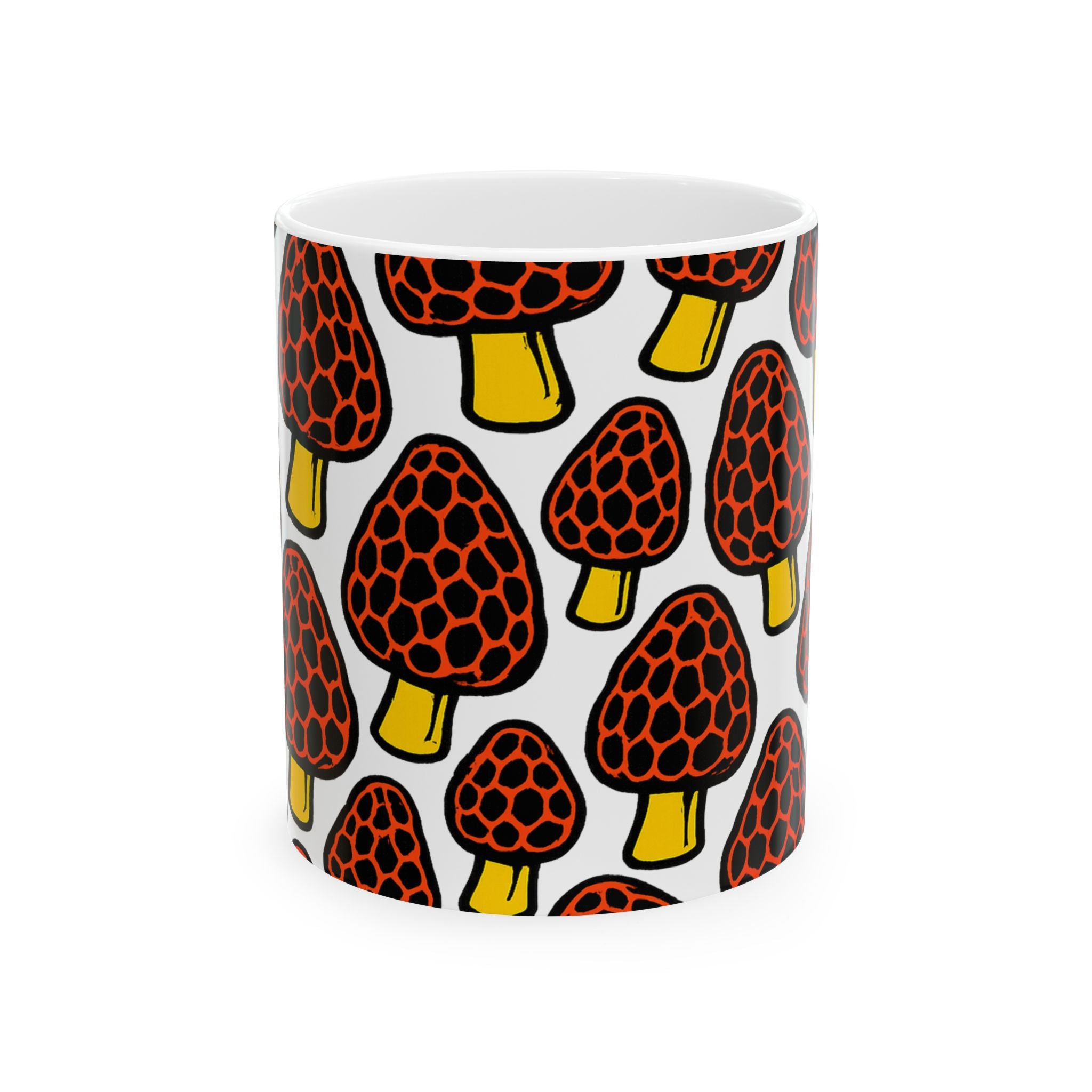 Bold Morel Mushrooms Pattern Coffee Mug | Mushrooms Lover Gift | Ceramic Mug