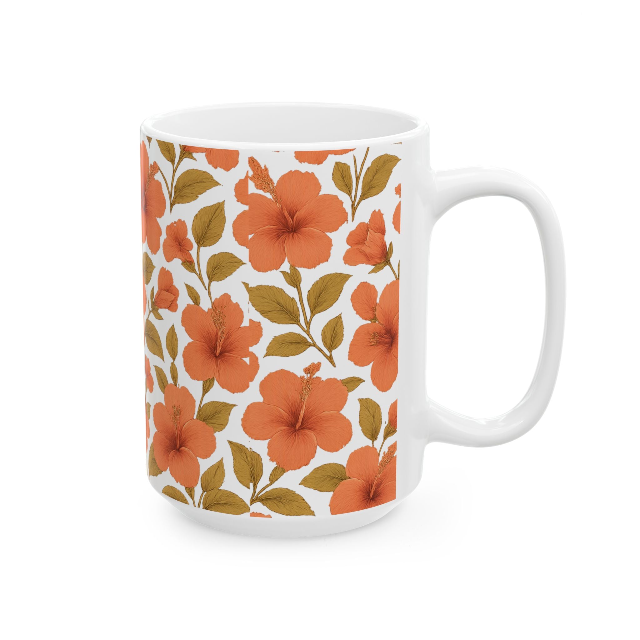 Vintage Hibiscus Tropical Full Wrap Coffee Mug | Flowers Gift | Ceramic Mug