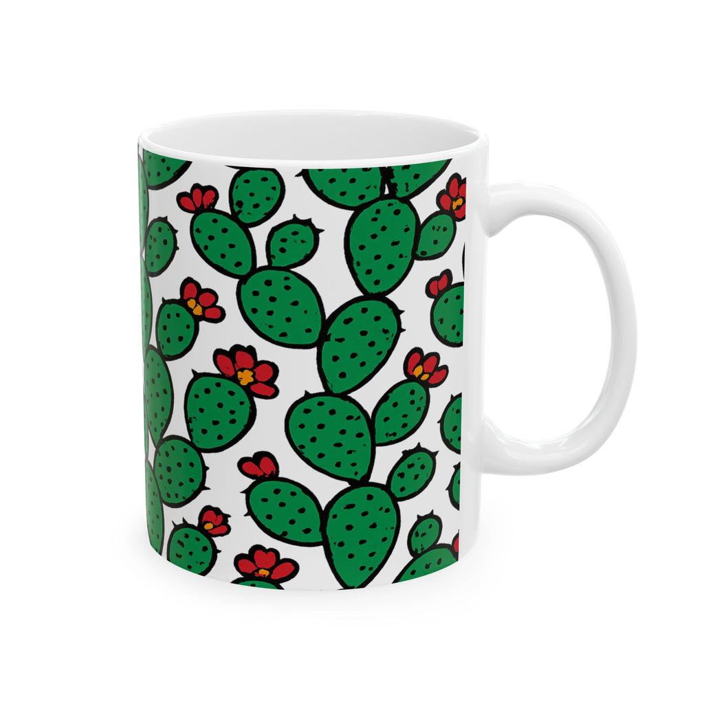 Bold Prickly Pear Cactus Pattern Coffee Mug | Cactus Lover Gift | Ceramic Mug