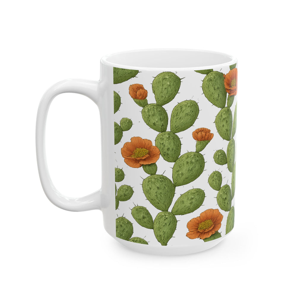 Botanical Prickly Pear Cactus Pattern Coffee Mug | Cactus Lover Gift | Ceramic Mug