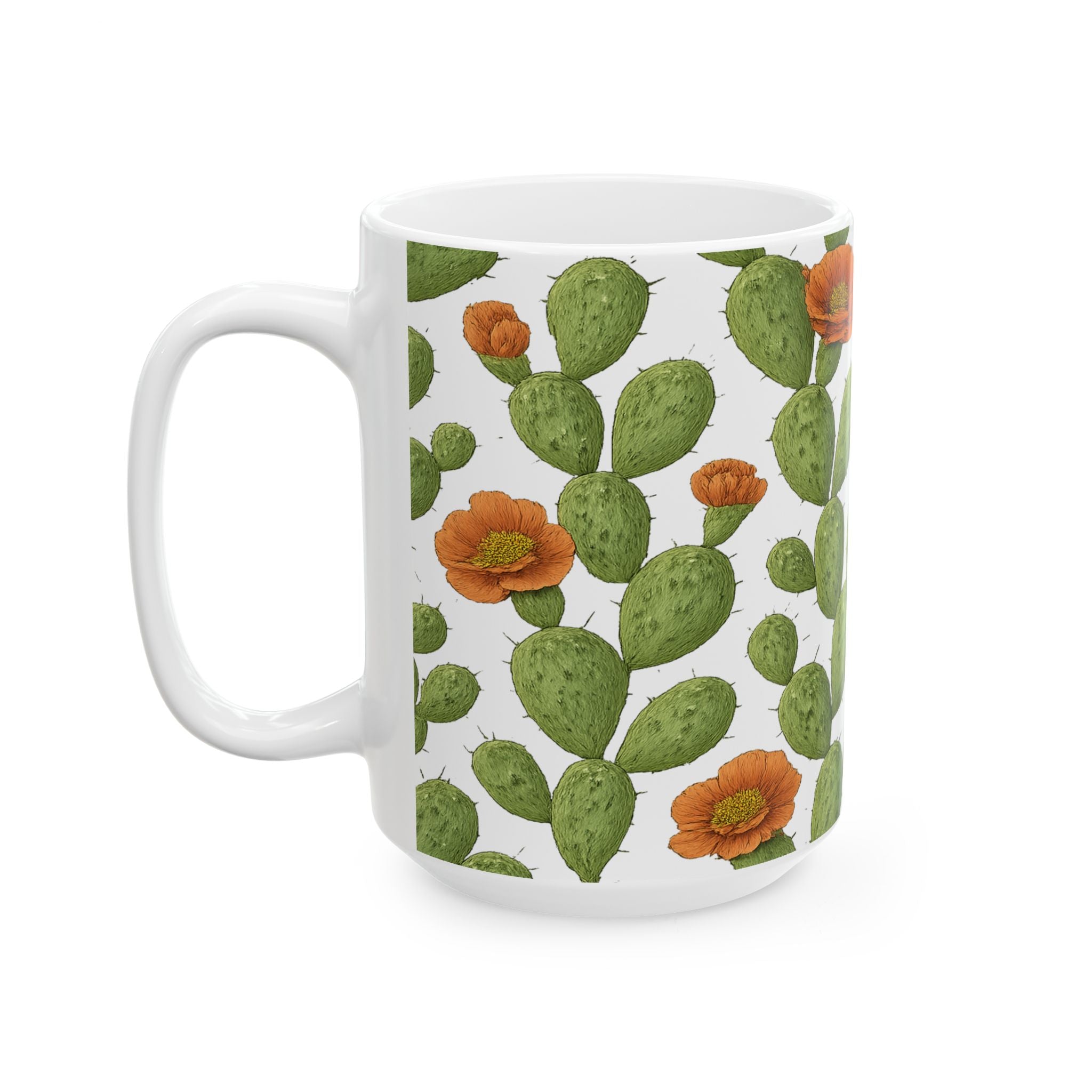 Botanical Prickly Pear Cactus Pattern Coffee Mug | Cactus Lover Gift | Ceramic Mug