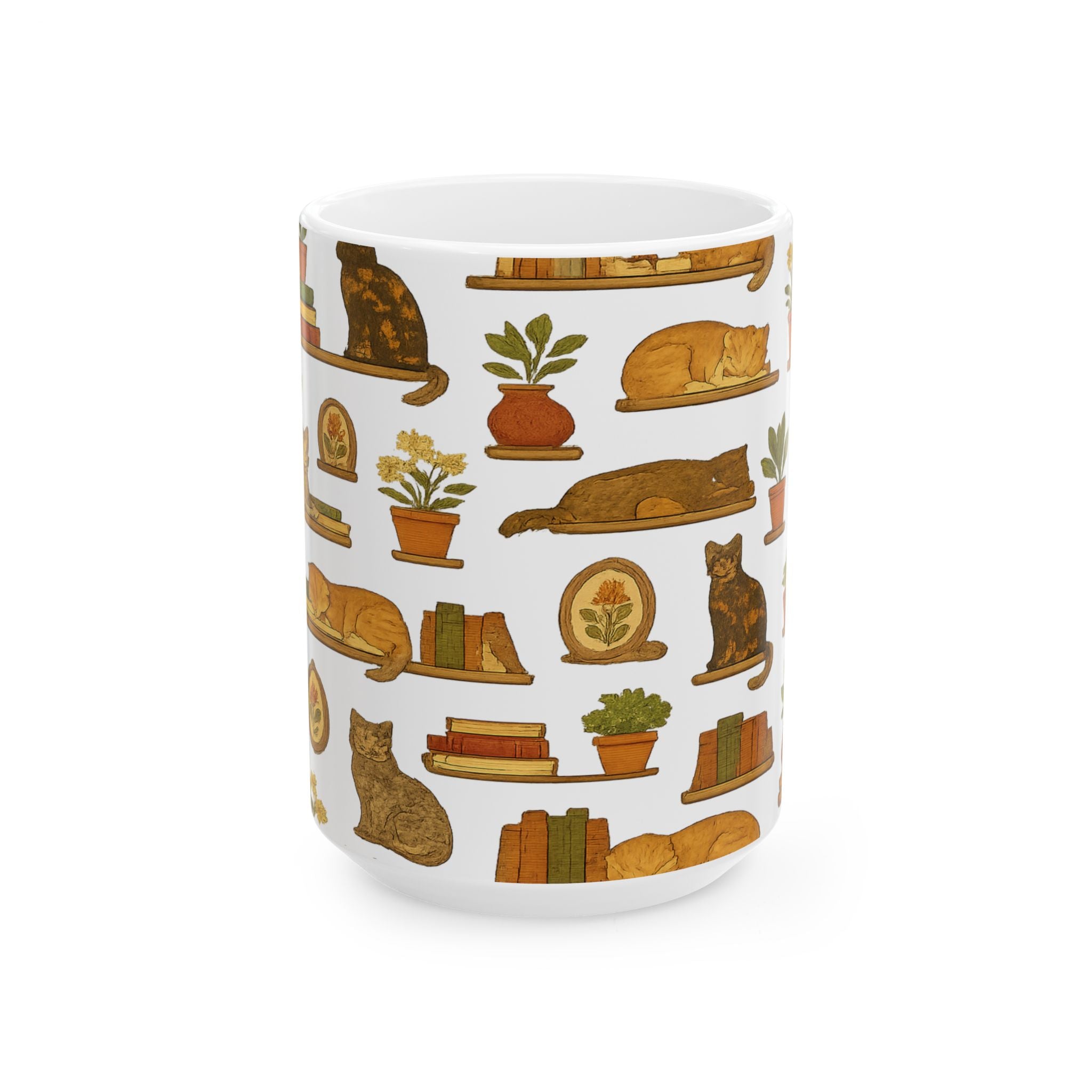 Vintage Cats On Shelves Full Wrap Coffee Mug | Cats Gift | Ceramic Mug