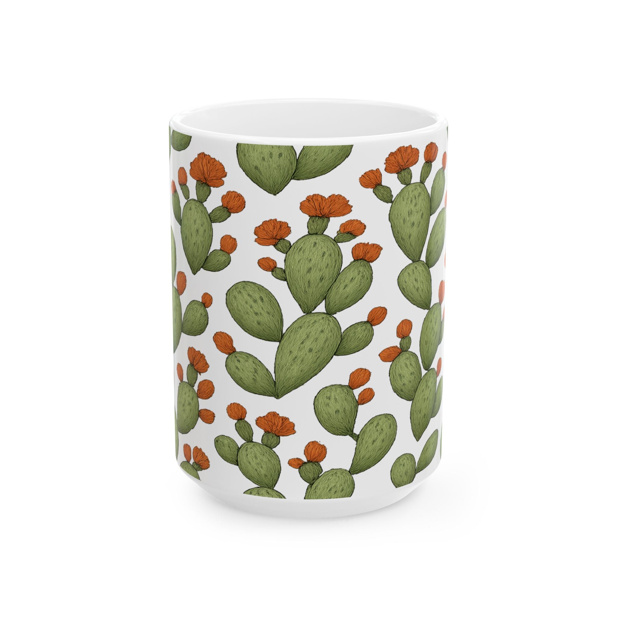 Botanical Prickly Pear Cactus Full Wrap Coffee Mug | Cactus Gift | Ceramic Mug