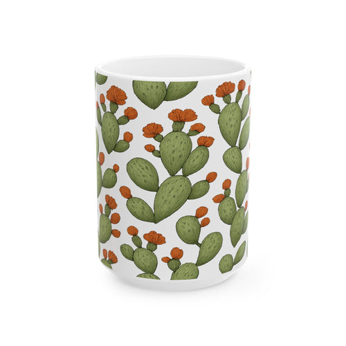 Botanical Prickly Pear Cactus Full Wrap Coffee Mug | Cactus Gift | Ceramic Mug