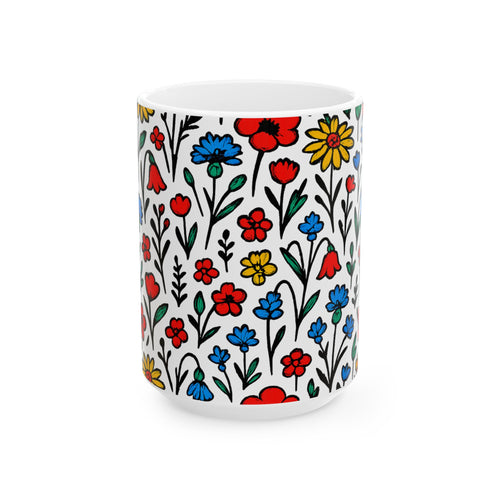 Bold Wildflower Meadow Full Wrap Coffee Mug | Flowers Gift | Ceramic Mug