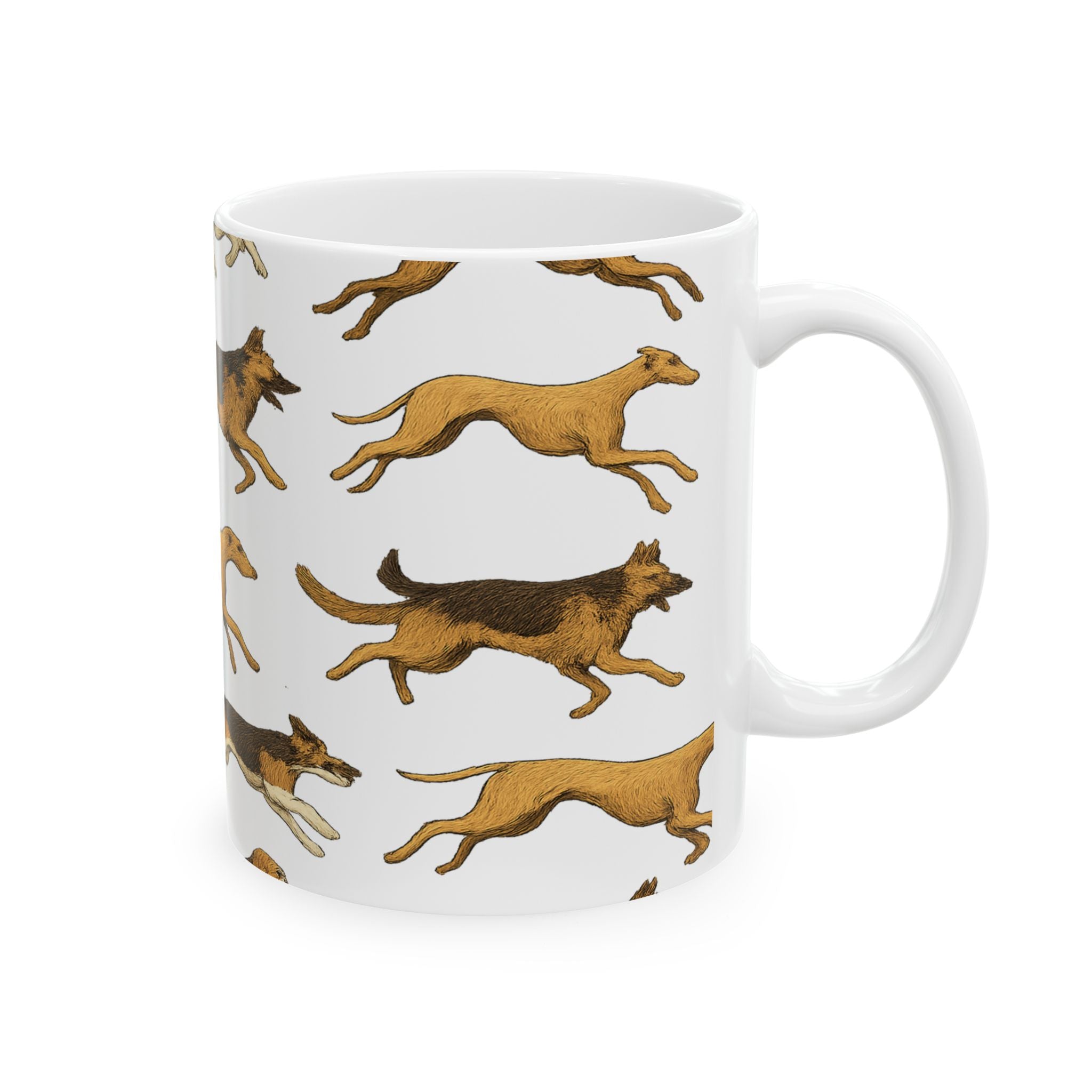 Botanical Running Dogs Full Wrap Coffee Mug | Dogs Gift | Ceramic Mug