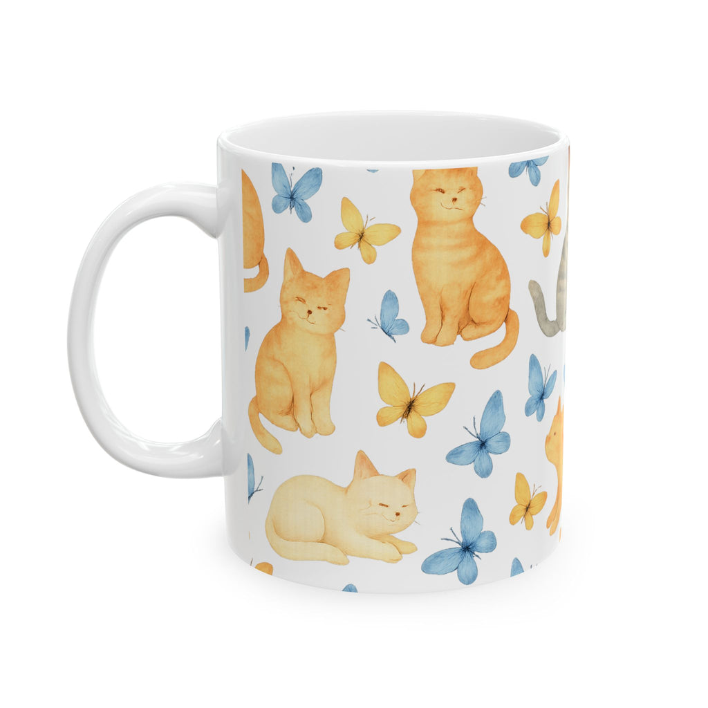 Watercolor Cats And Butterflies Full Wrap Coffee Mug | Cats Gift | Ceramic Mug